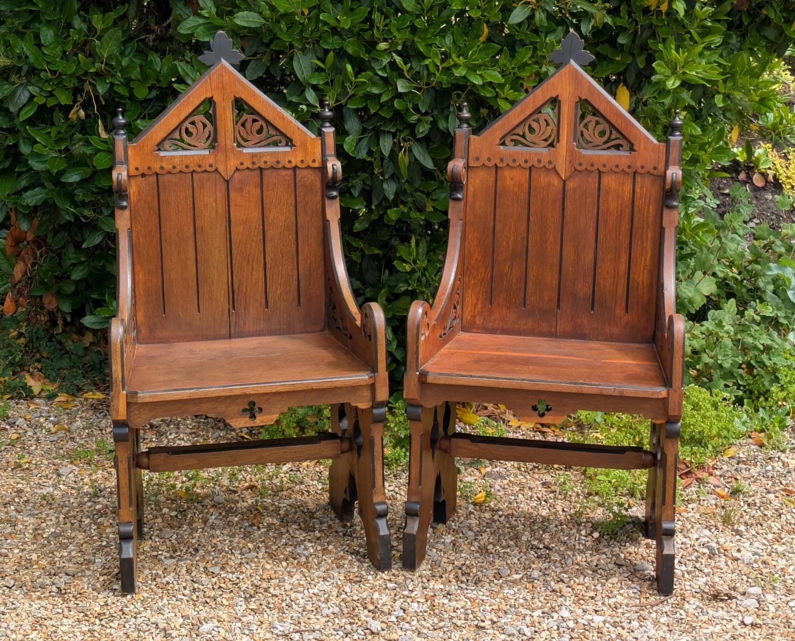 Pair of Gothic Oak Armchairs 19th Century (1 of 10)
