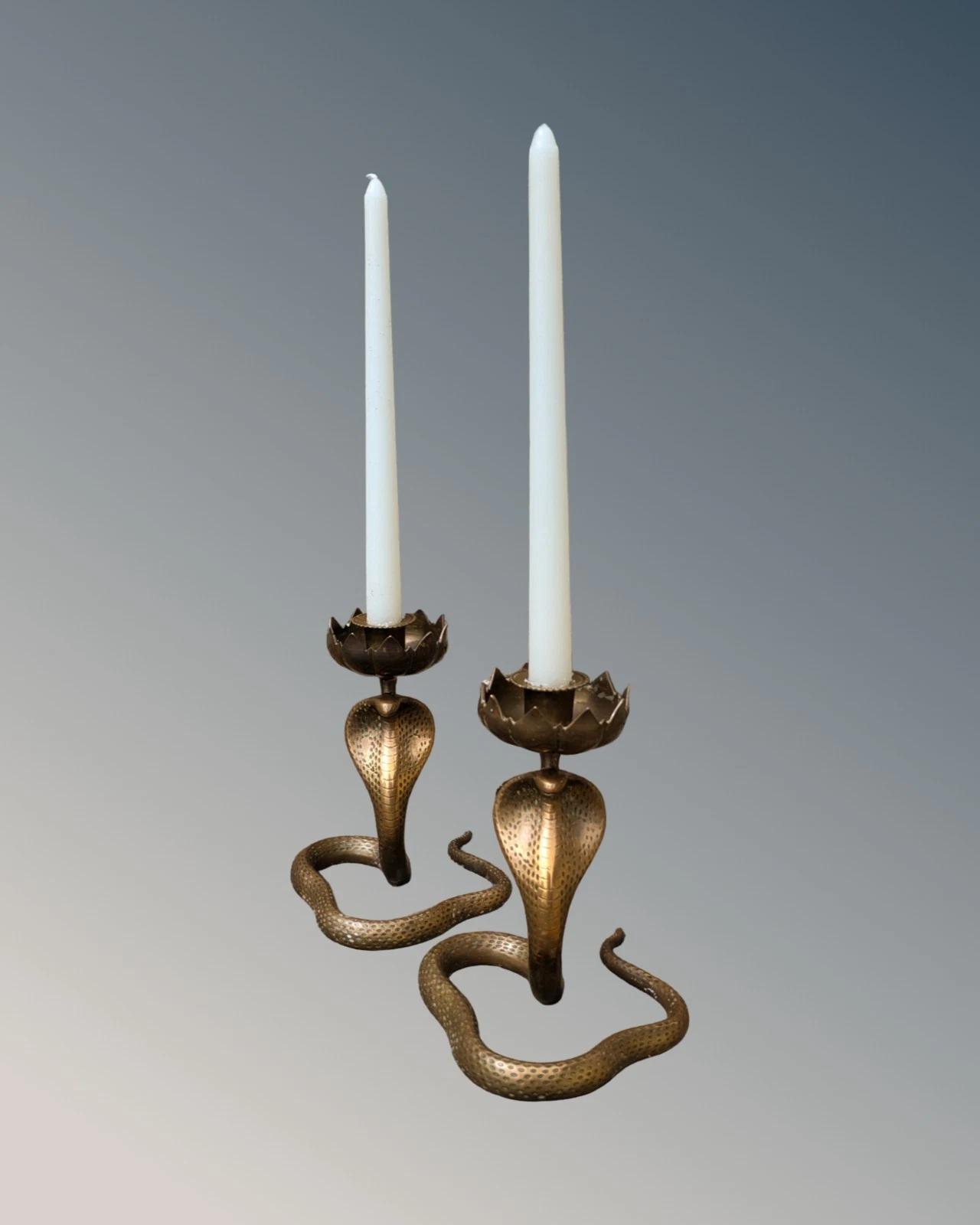 Stylish Pair of Solid Bronze Cobra Candlesticks (1 of 8)