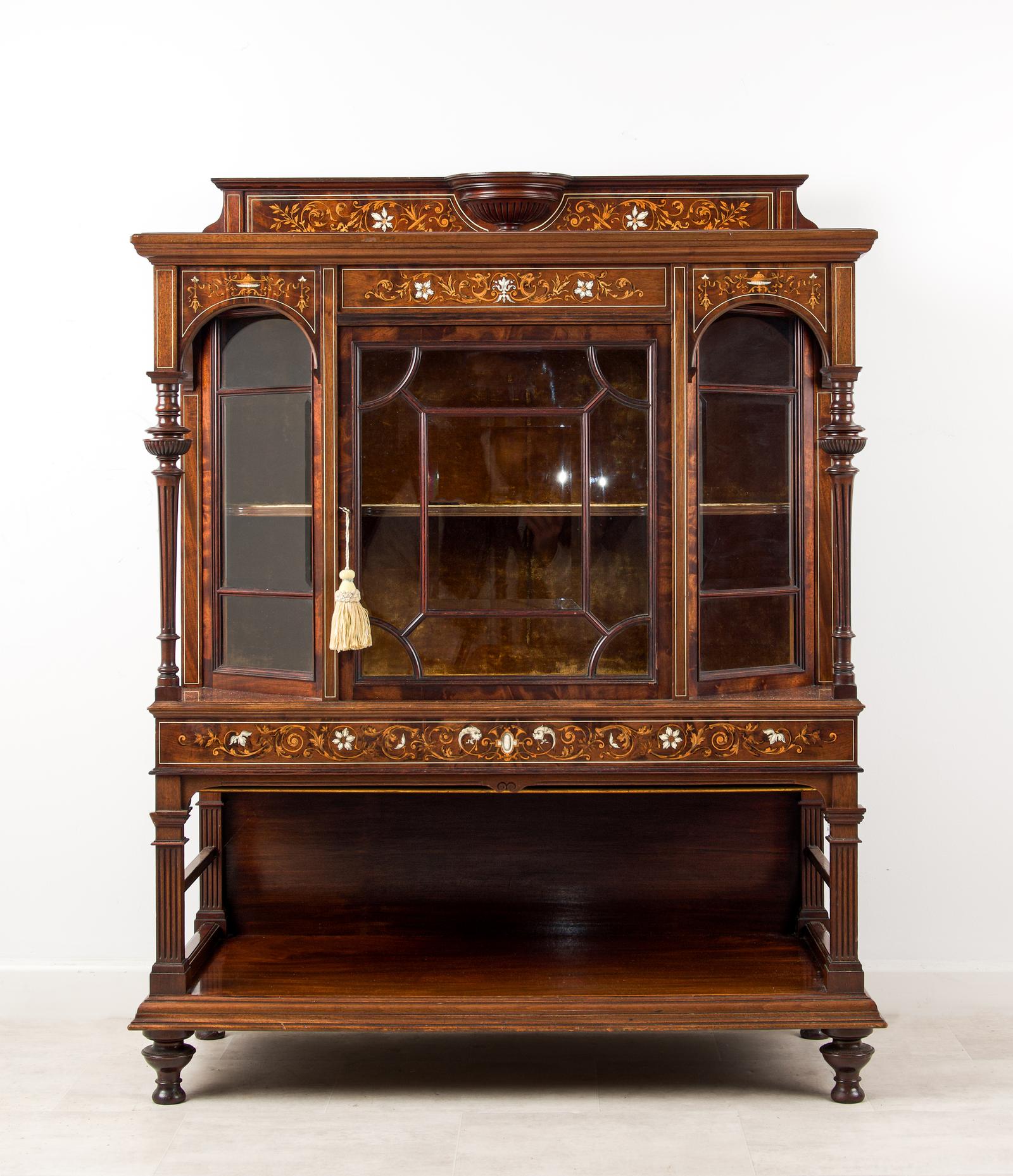 Antique Victorian Inlaid Display Cabinet – In the Manner of Edwards & Roberts (1 of 7) Antique Victorian Inlaid Display Cabinet – In the Manner of Edwards & Roberts (1 of 7)