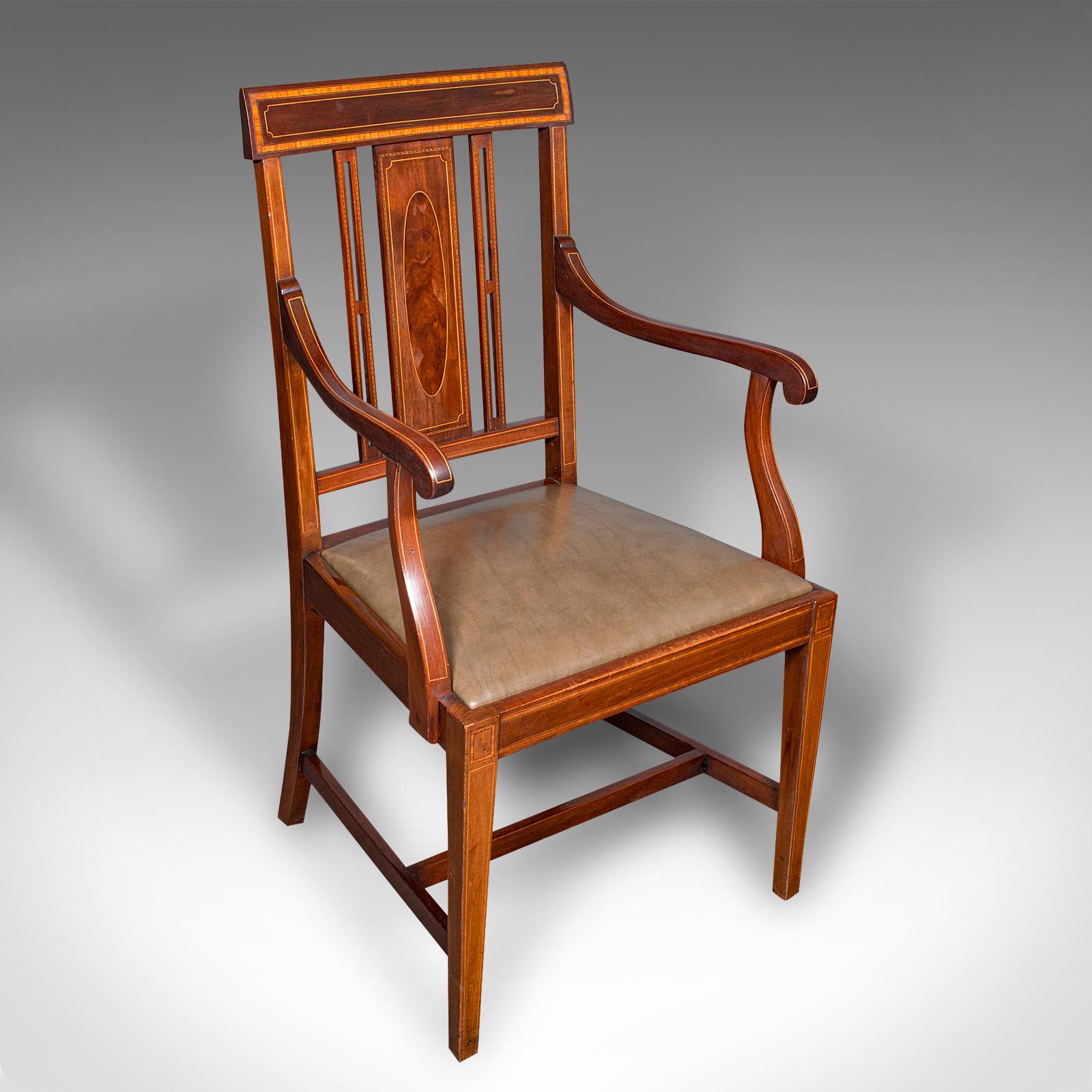Antique Morning Room Side Chair, English Walnut Elbow Seat, Shoolbred - Edwardian (1 of 11)