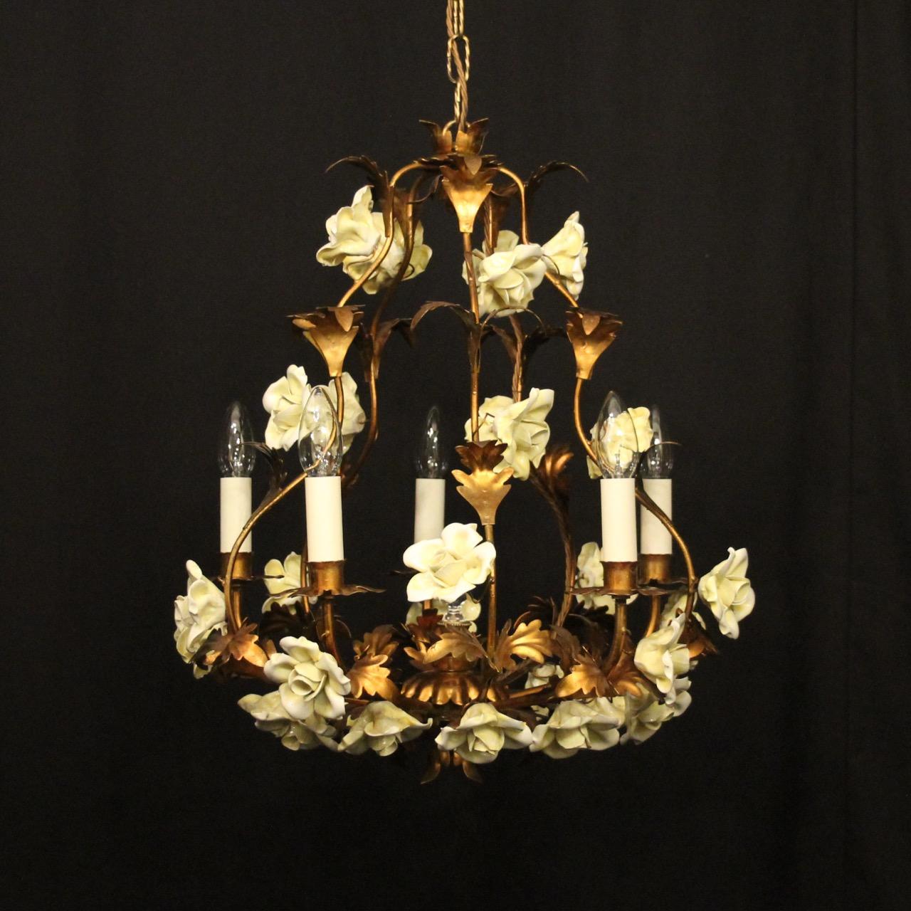 French Toleware 5 Light Flower Chandelier (1 of 10) French Toleware 5 Light Flower Chandelier (1 of 10)