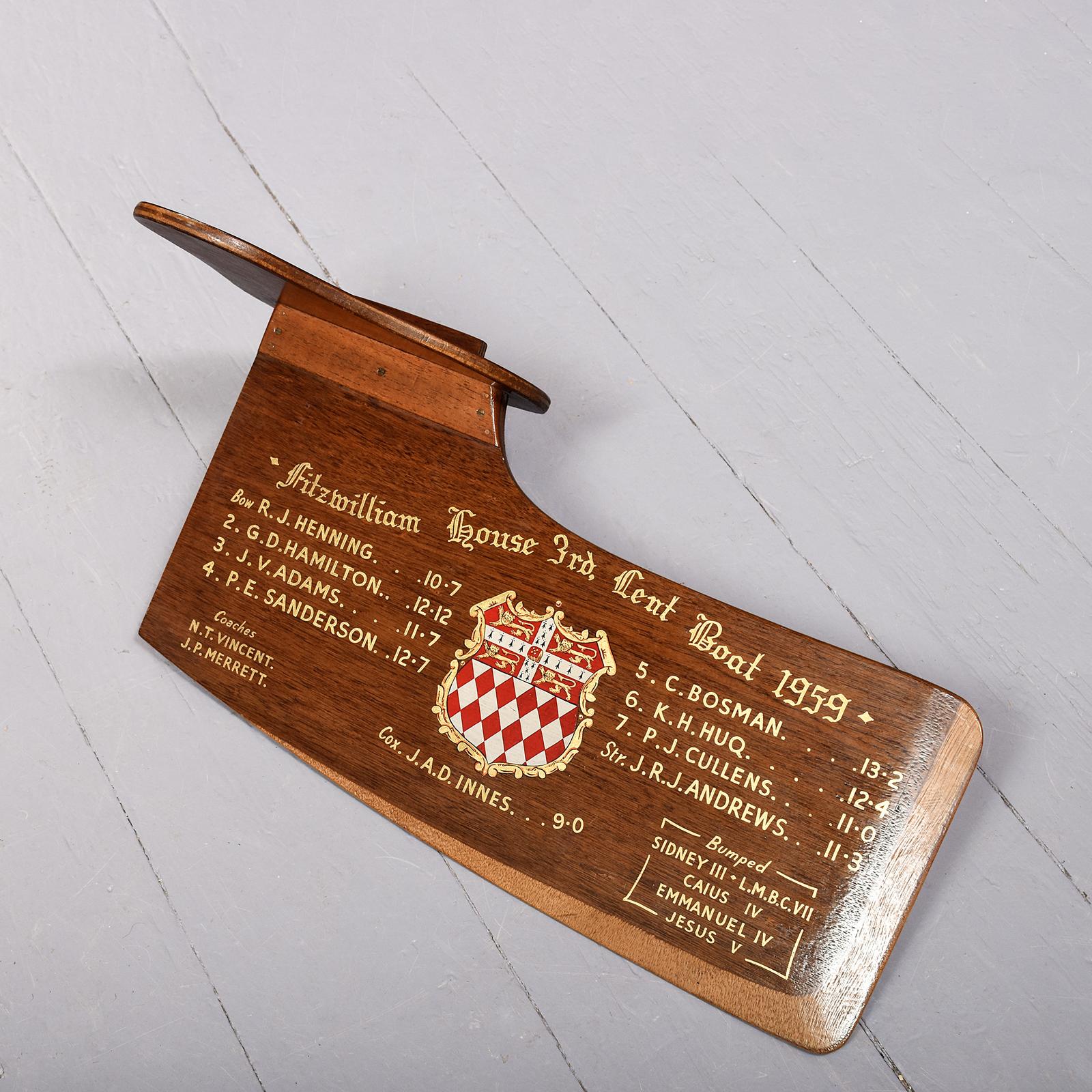 Rudder from the Fitzwilliam House 3rds. Lent Boat Race 1959. (1 of 5) Rudder from the Fitzwilliam House 3rds. Lent Boat Race 1959. (1 of 5)