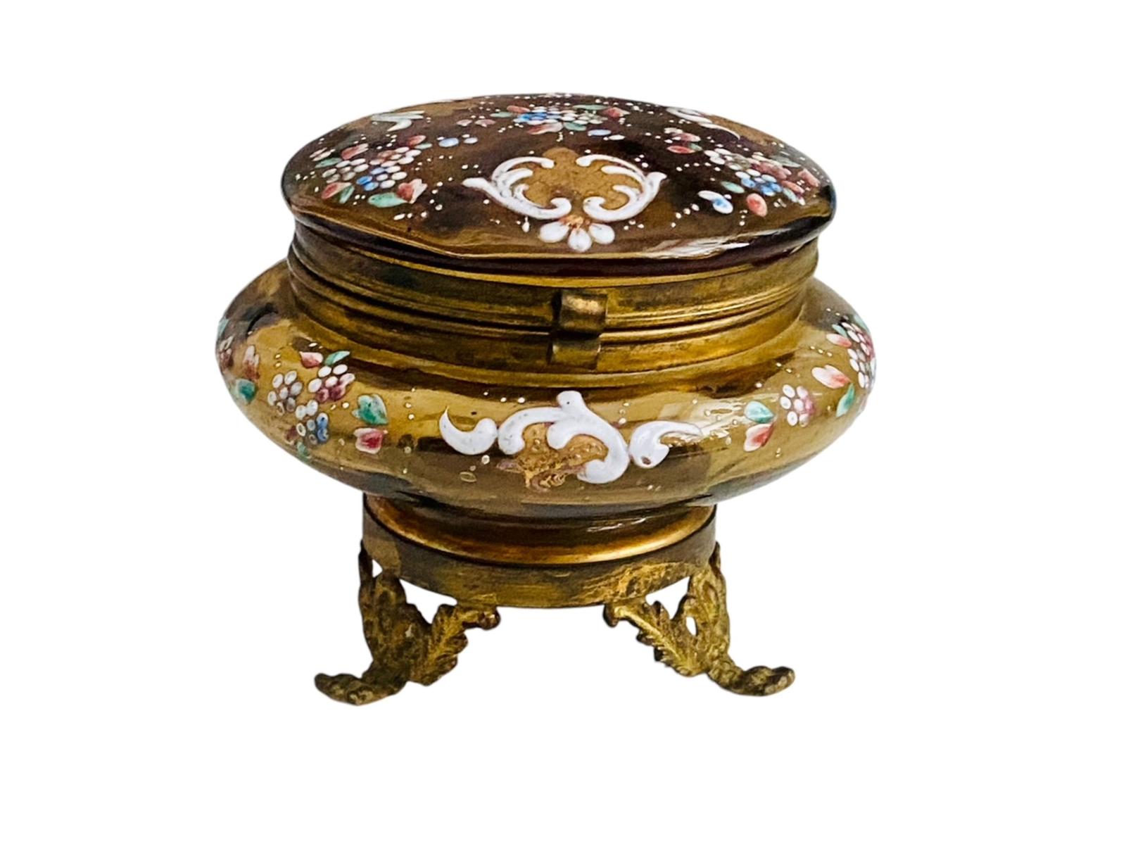 Antique Moser Enamelled Amber Glass Trinket Box Dressing Table Vanity Jar c.1880 (1 of 8)