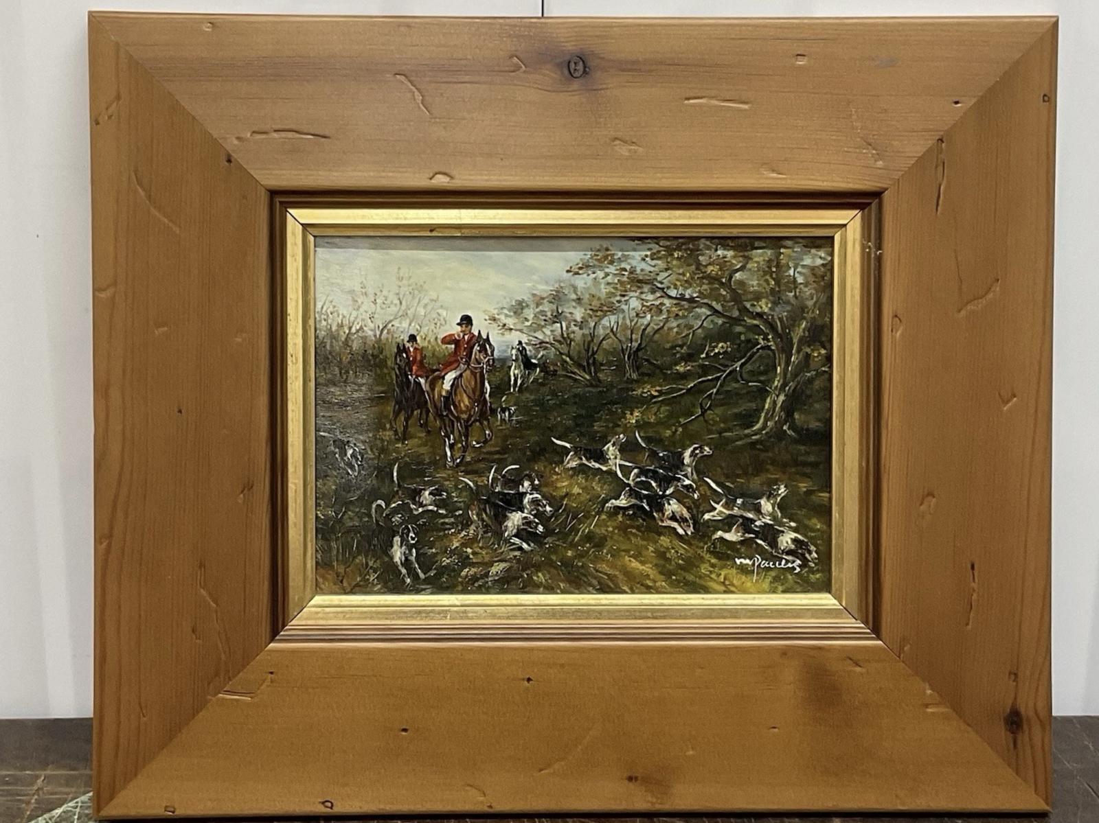 Oil on Board Miniature Painting Huntsmen and Hounds By M Pauels Signed Vintage (1 of 5) Oil on Board Miniature Painting Huntsmen and Hounds By M Pauels Signed Vintage (1 of 5)