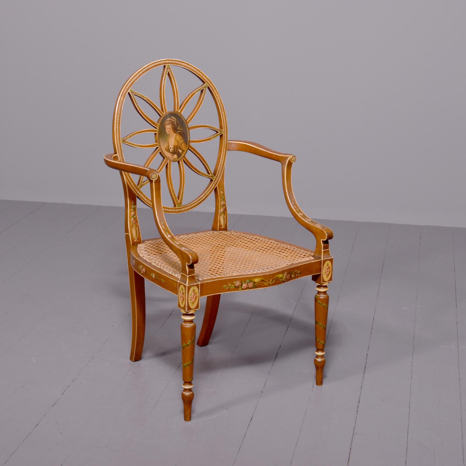 Hand Painted Satinwood Adam Style Armchair (1 of 6)