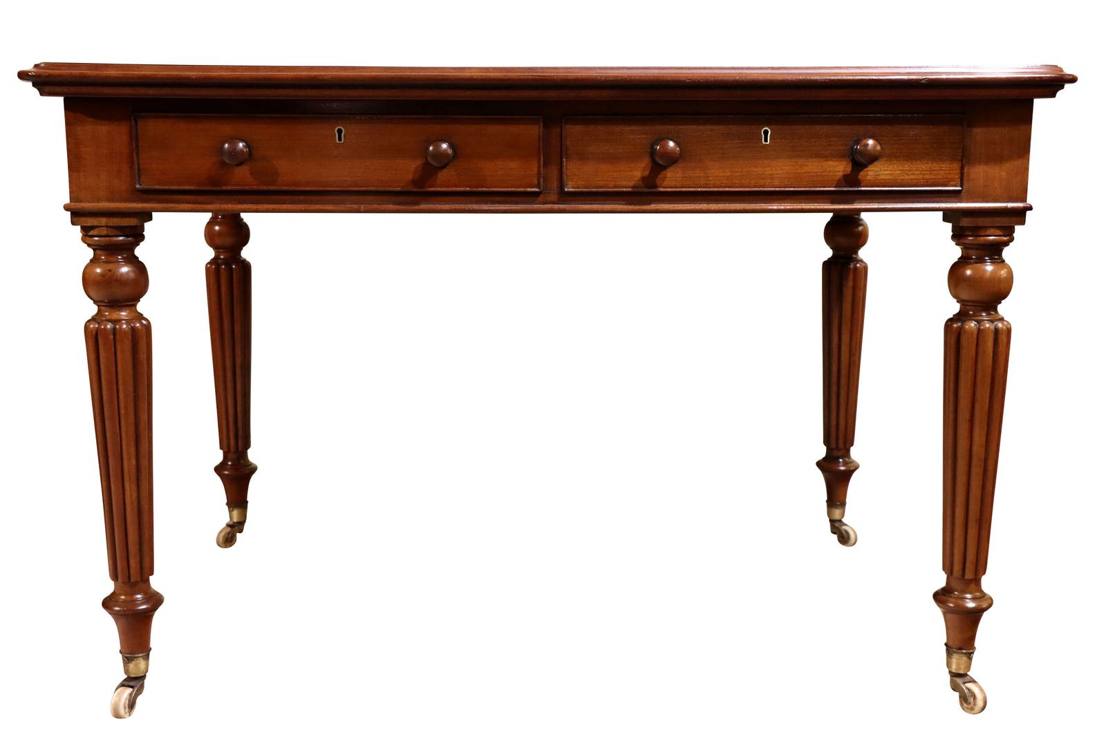 Early Victorian Mahogany Writing Table with Tooled Leather Top & Reeded Legs, c.1860 (1 of 6) Early Victorian Mahogany Writing Table with Tooled Leather Top & Reeded Legs, c.1860 (1 of 6)