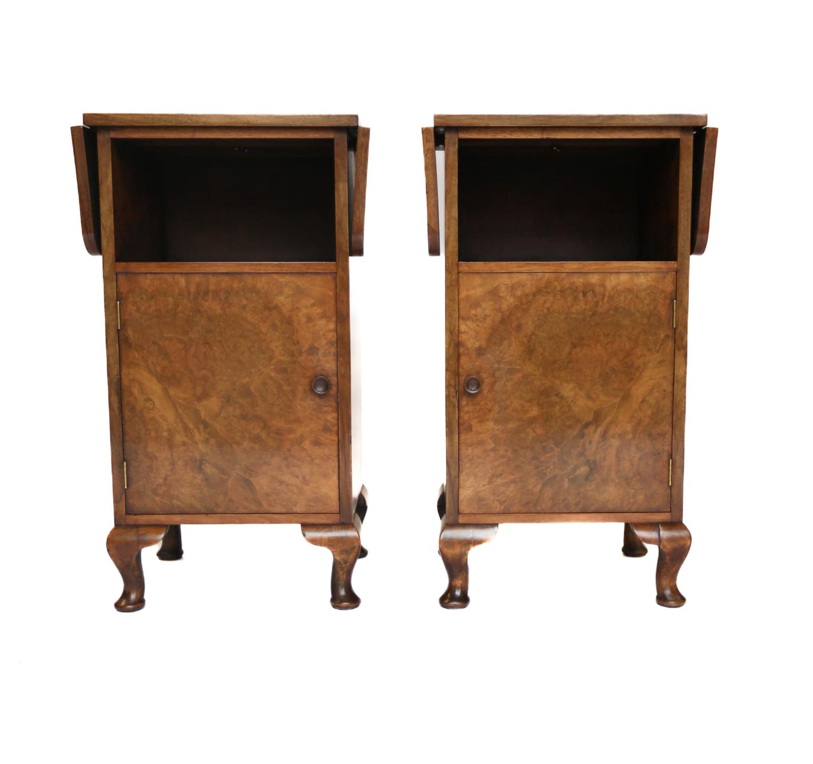Pair Burr Walnut Drop Leaf Bedside Cupboards/tables (1 of 7) Pair Burr Walnut Drop Leaf Bedside Cupboards/tables (1 of 7)