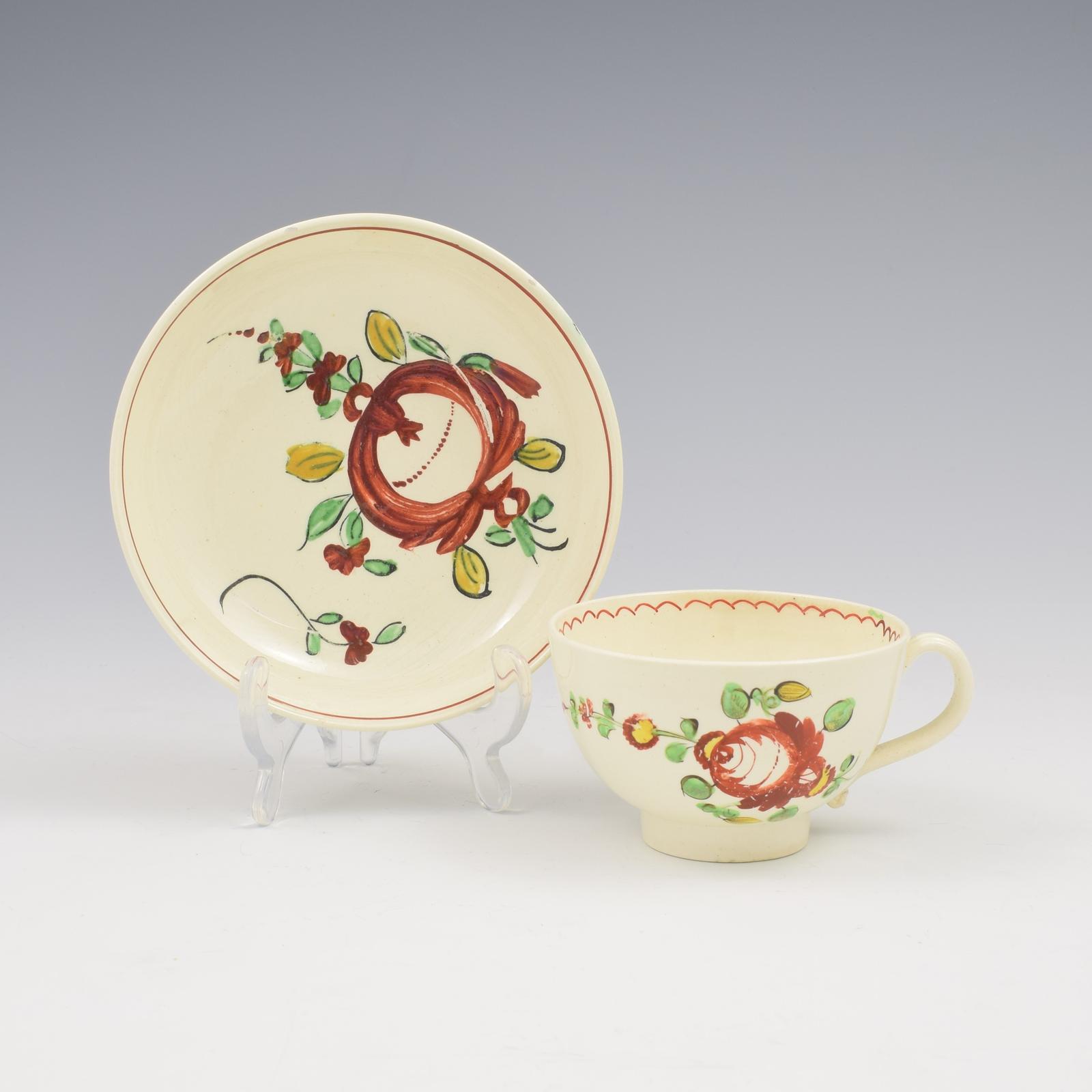 Lovely Creamware Pottery Cup & Saucer King's Rose Pattern c.1785 (1 of 9)