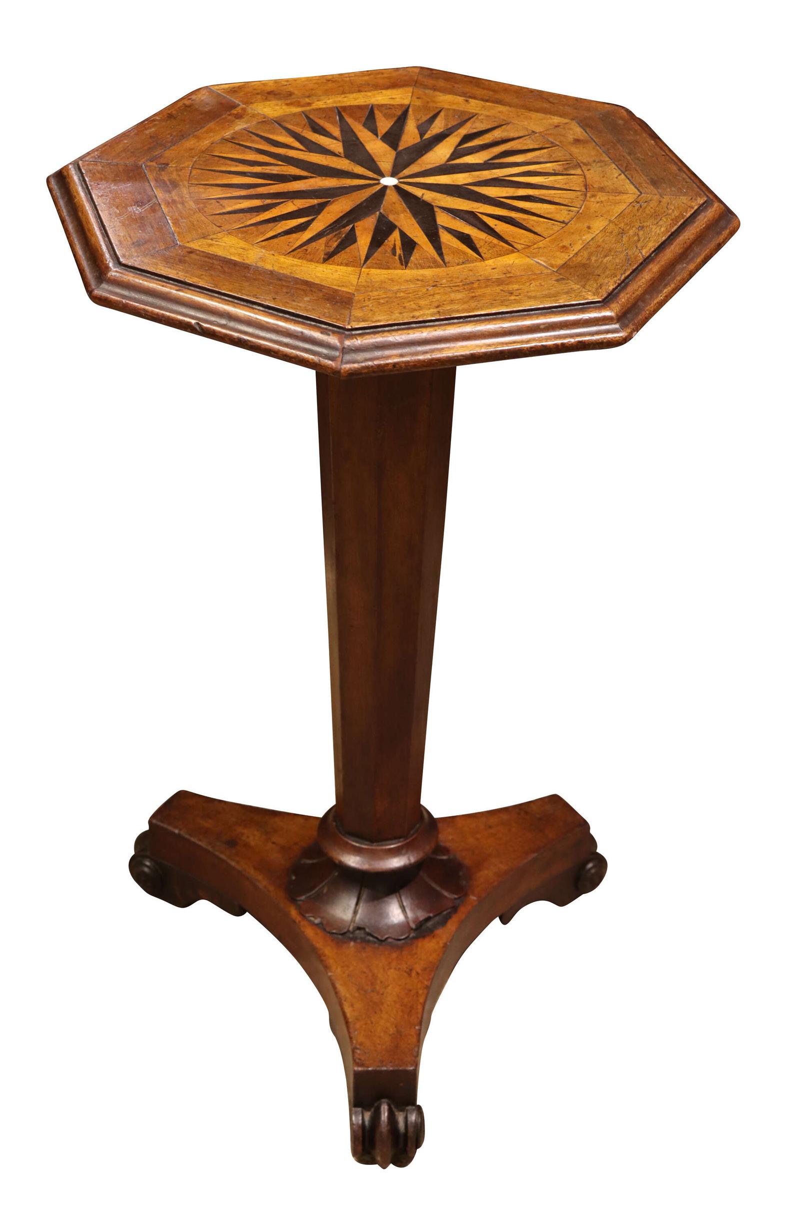 William IV Octagonal Topped Lamp Table with Inlaid Compass Rose c.1835 (1 of 3)