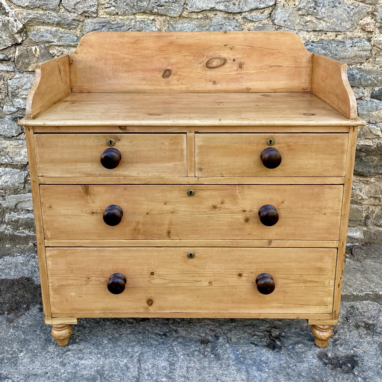 Antique Stripped Pine Chest of Drawers with Gallery (1 of 11)