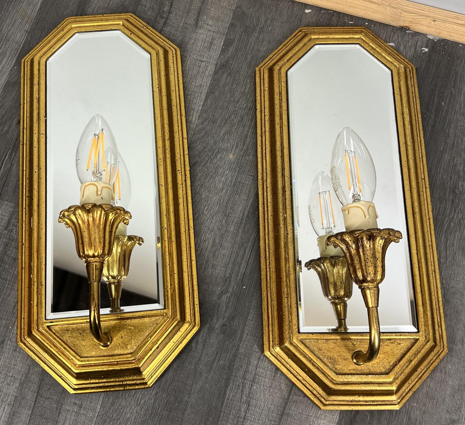Wall Lights Vintage Gilt Mirror Back E14 Pair (1 of 12)