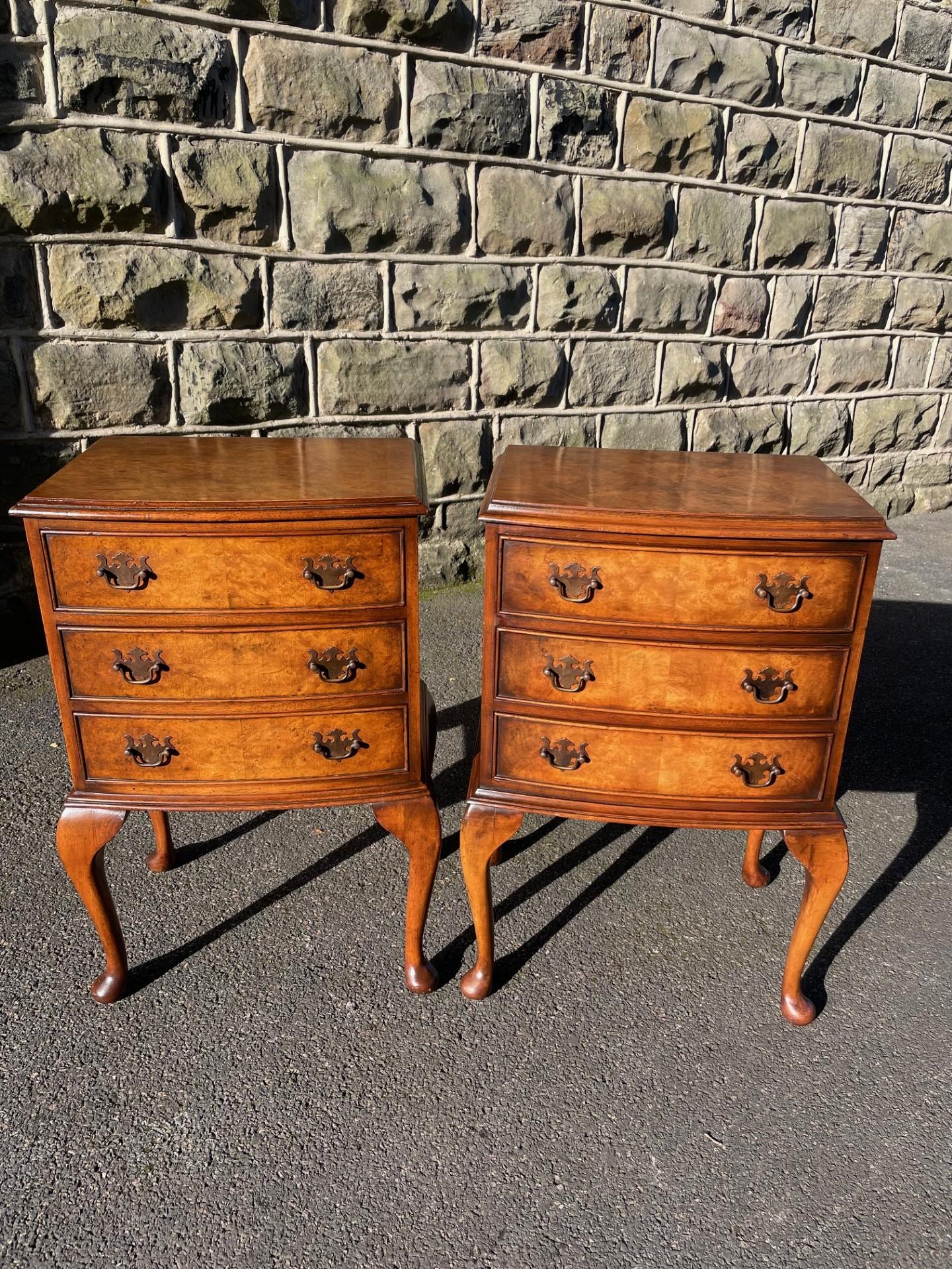 Pair of Antique Burr Walnut 3 Draw Bedside Tables Bedside Chest (1 of 11) Pair of Antique Burr Walnut 3 Draw Bedside Tables Bedside Chest (1 of 11)