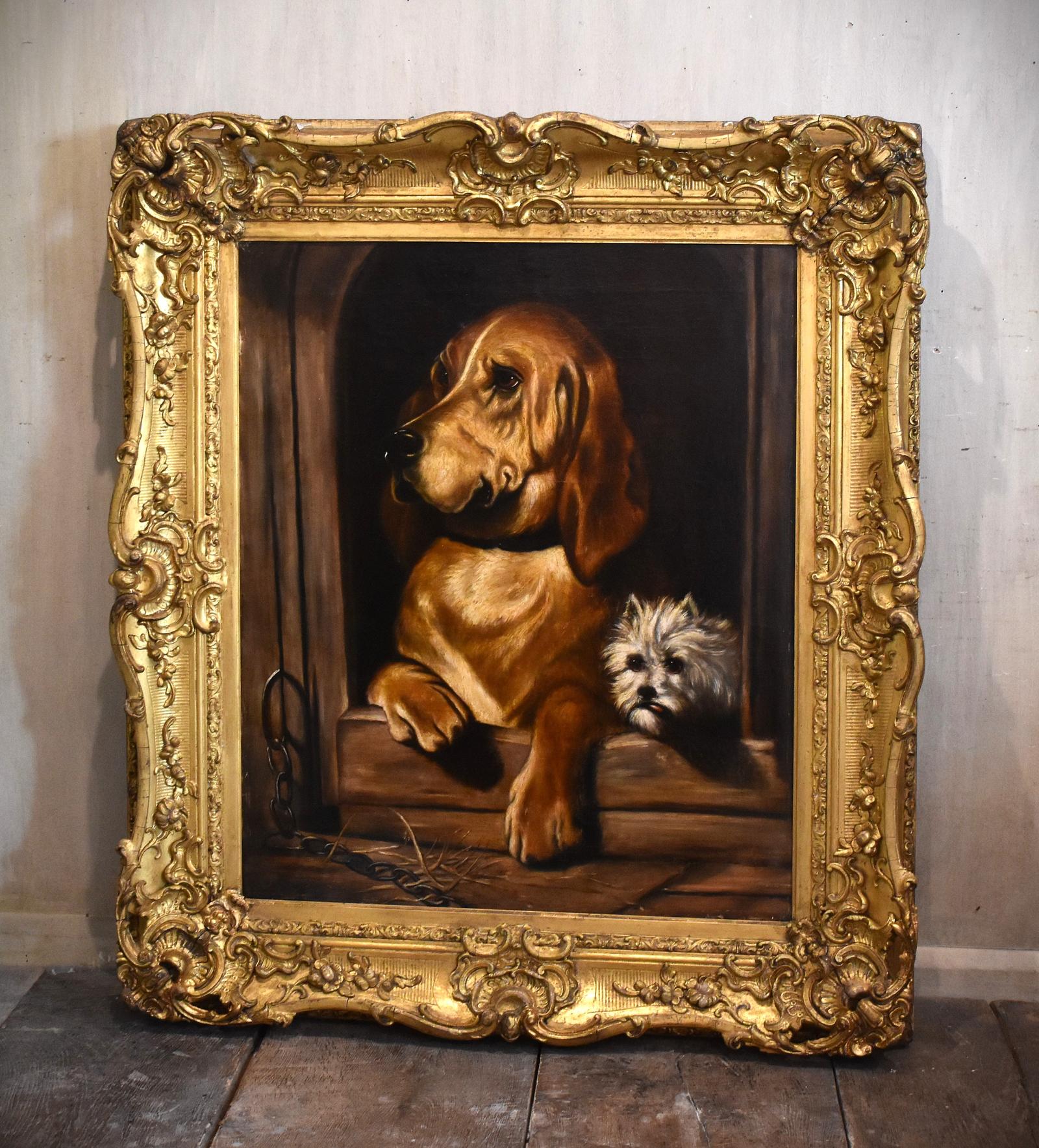 Superb Large Oil Painting of Dogs After Landseer (1 of 7)