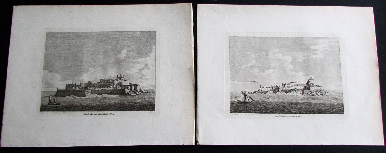 Pair of Original Engravings of Castle Cornet Guernsey Dated 1777 (1 of 3)