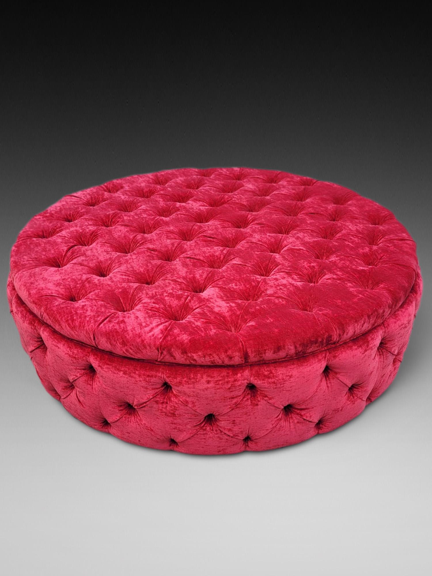 Velvet Buttoned Ottoman (1 of 2)