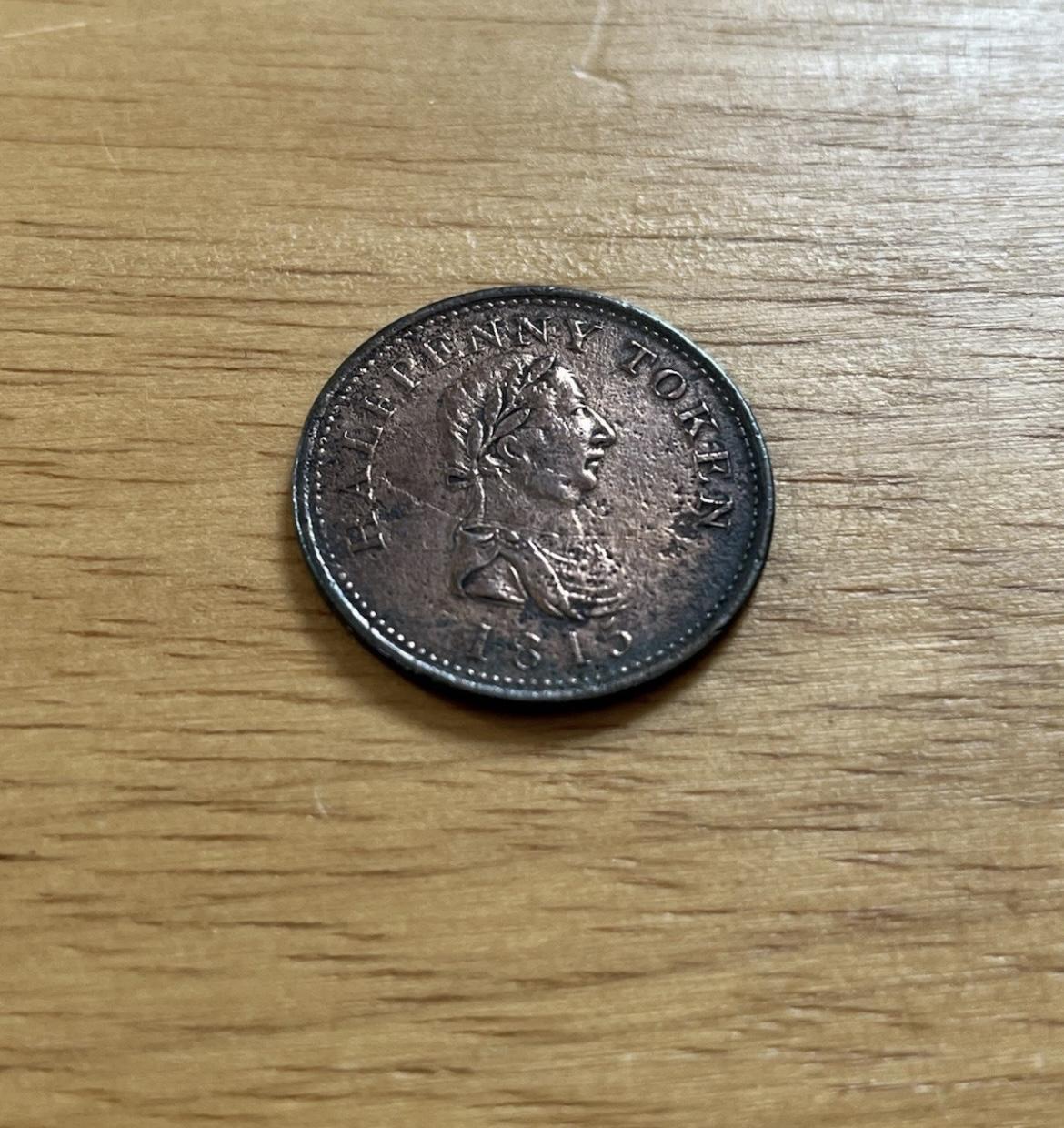 Genuine British Copper Half Penny Token 1815 (1 of 3)