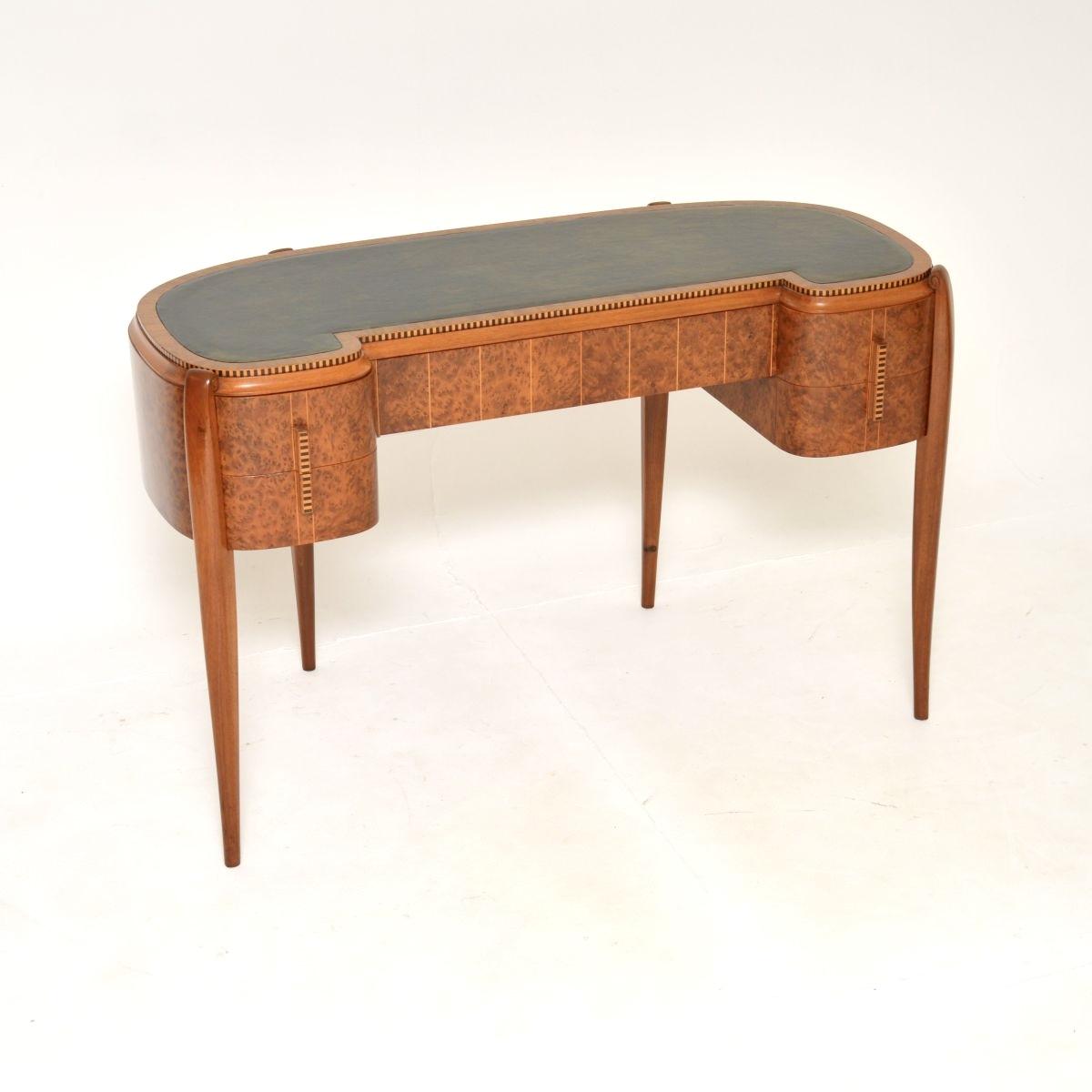 Art Deco Amboyna and Inlaid Satin Wood Leather Top Desk (1 of 14)