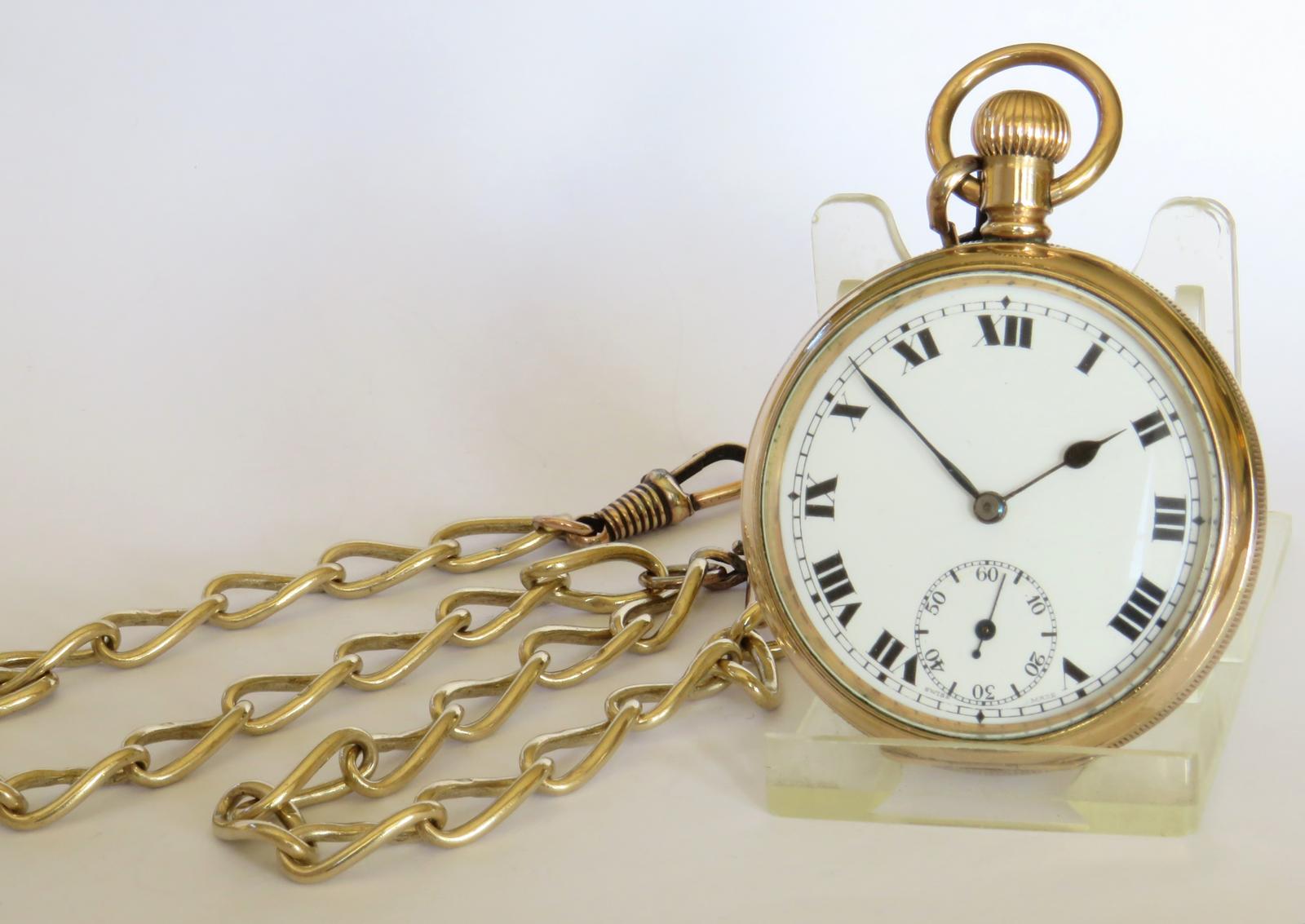 Pocket Watch : Antique 1920s Swiss Pocket Watch and Chain (1 of 5)