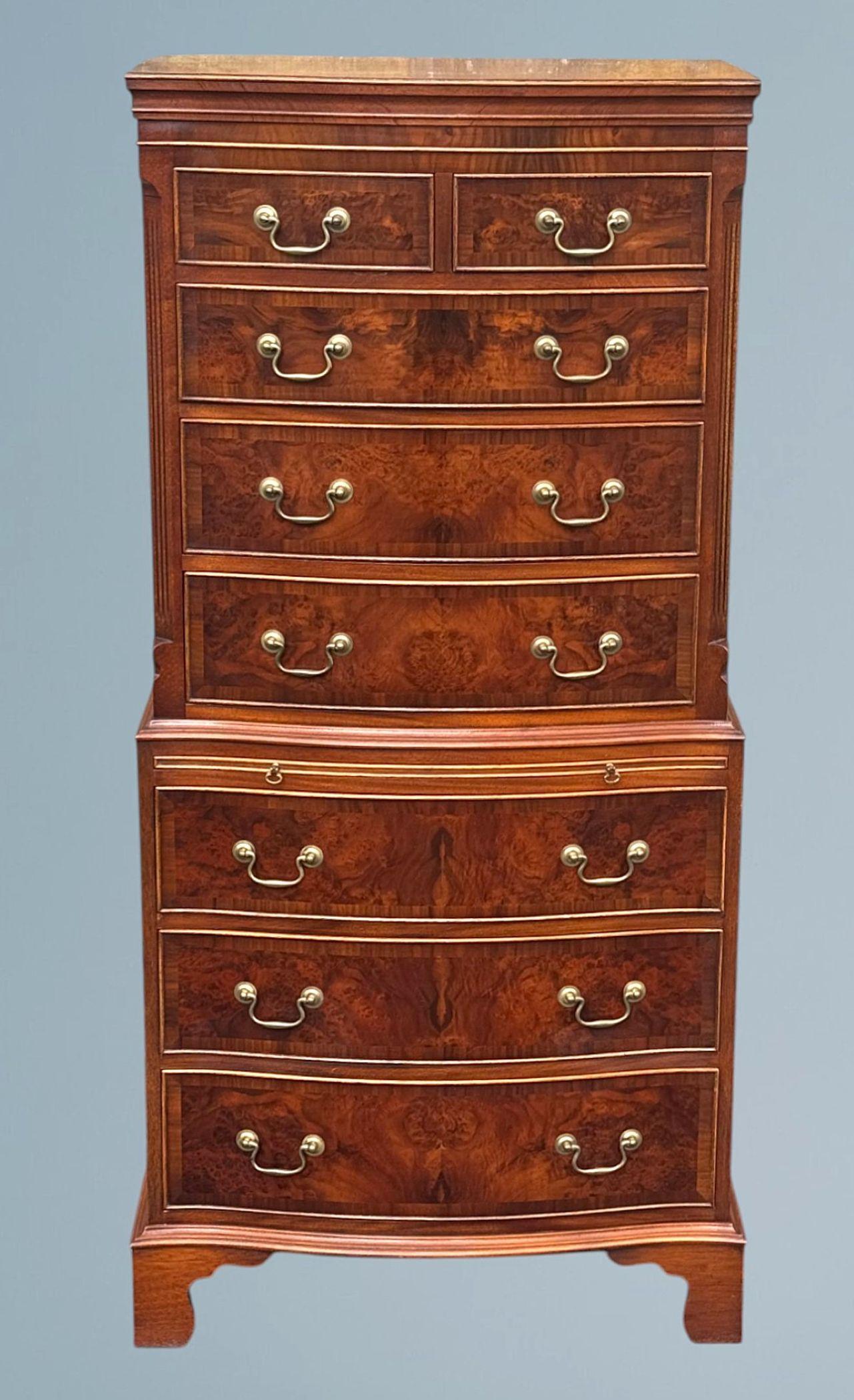 Burr Walnut Serpentine Chest on Chest Reprodux Bevan Funnel (1 of 12)