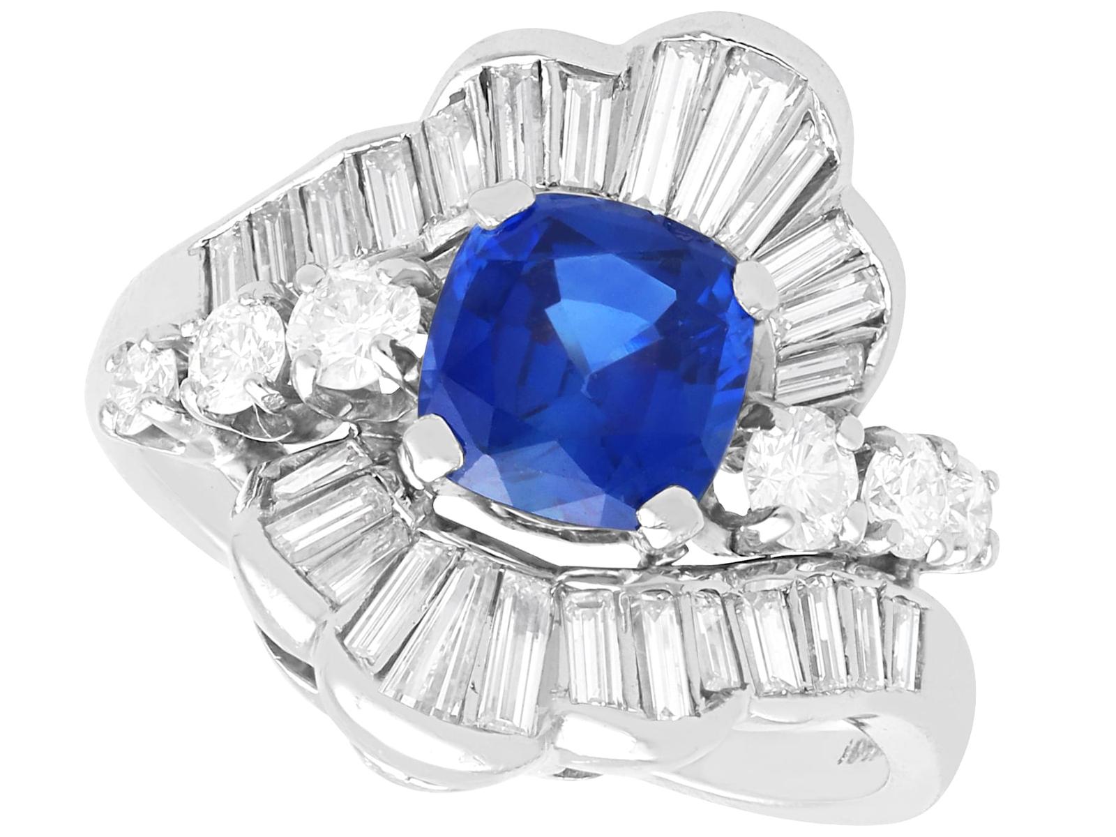 1.66ct Ceylon Sapphire & 1.95ct Diamond, Platinum Dress Ring c.1935 (1 of 15)