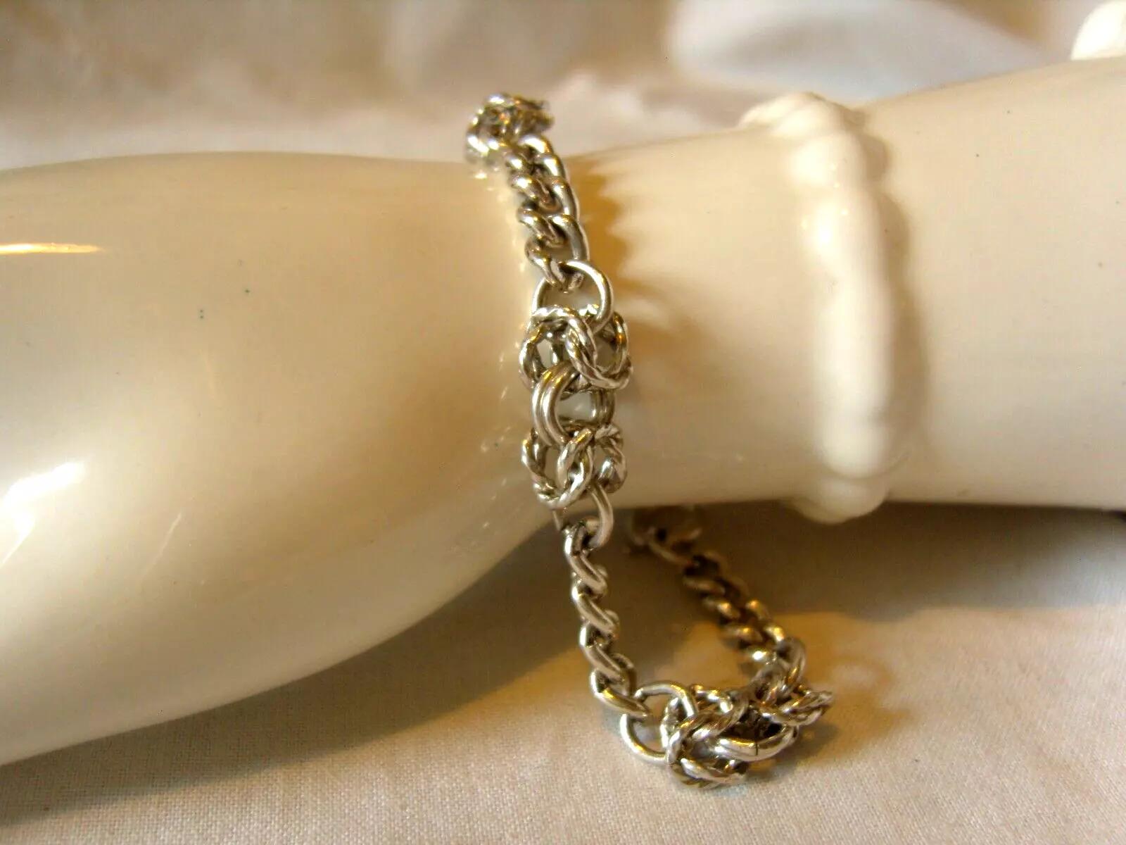 Bracelet Sterling Silver 1970s Vintage Reef & Curb Link With Bolt Ring 7"L (1 of 9)