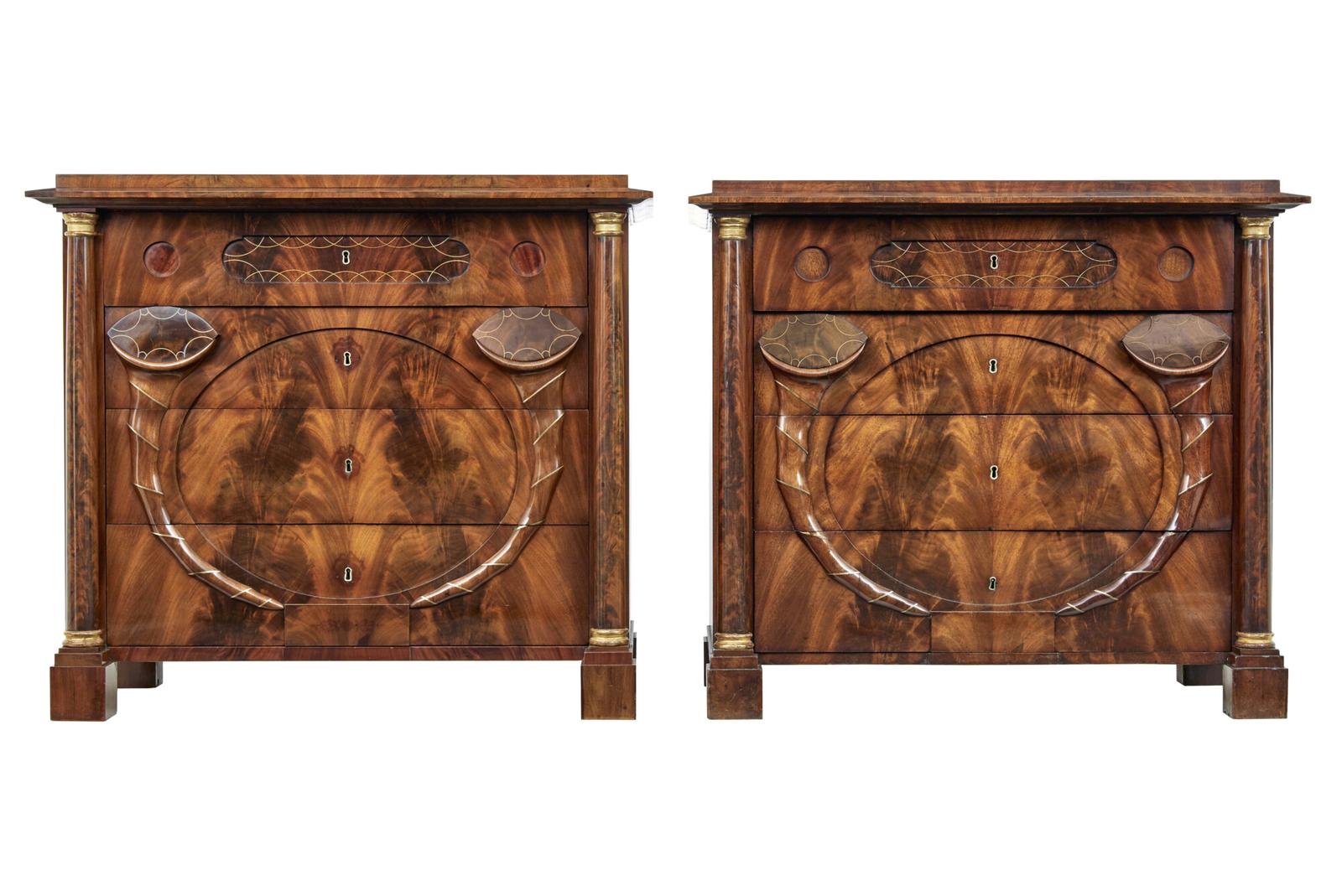 Pair of Early 19th Century Mahogany Biedermeier Secretaire Chest of Drawers (1 of 13)