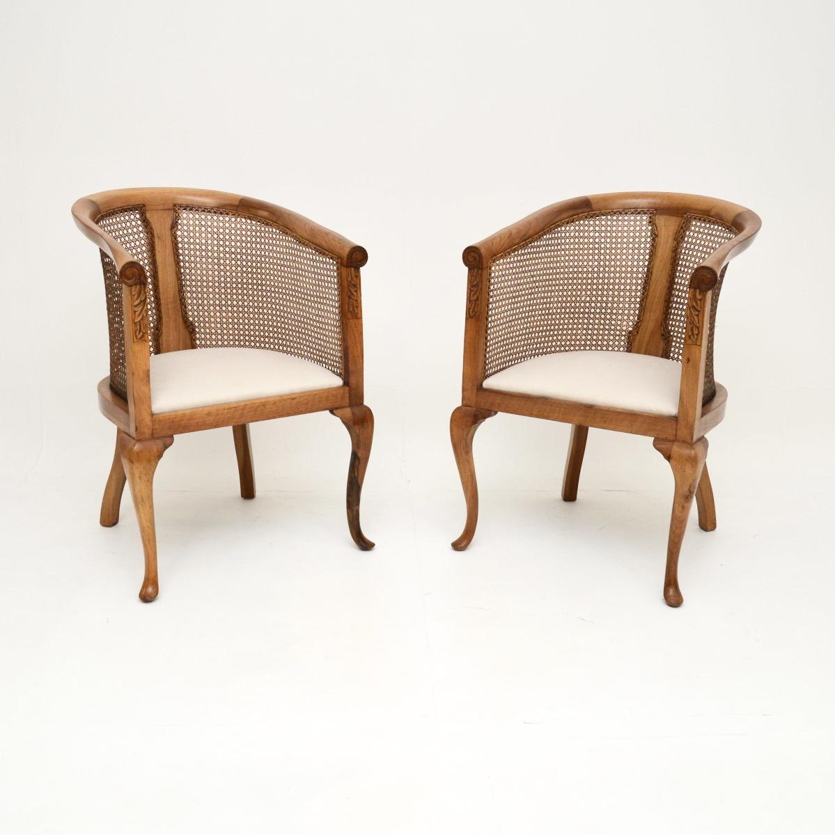 Pair of Antique Edwardian Walnut Cane Back Armchairs (1 of 10) Pair of Antique Edwardian Walnut Cane Back Armchairs (1 of 10)