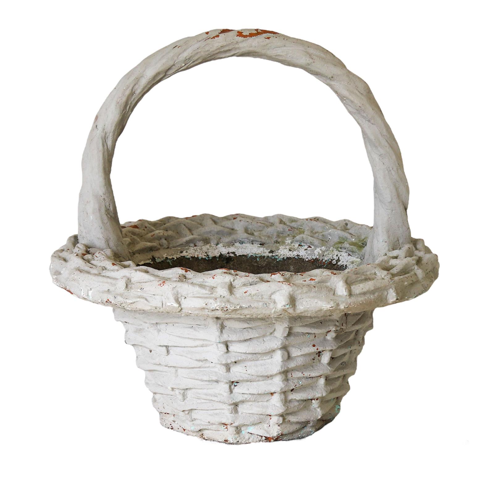 1930s French Composite Stone Basket Planter with Handle – Large Antique Garden Feature (1 of 6)