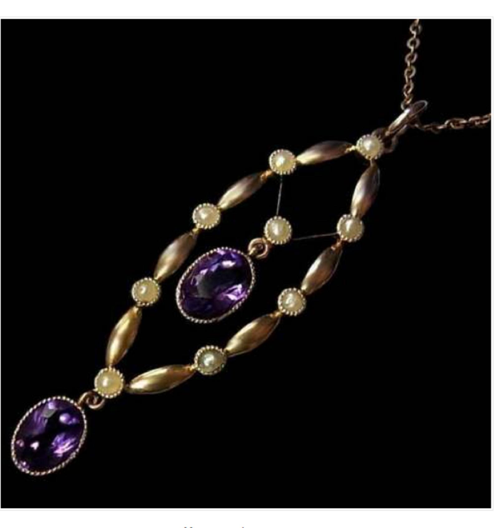 Beautiful Edwardian Seed Pearl & Amethyst Pendant 1900s (1 of 12)