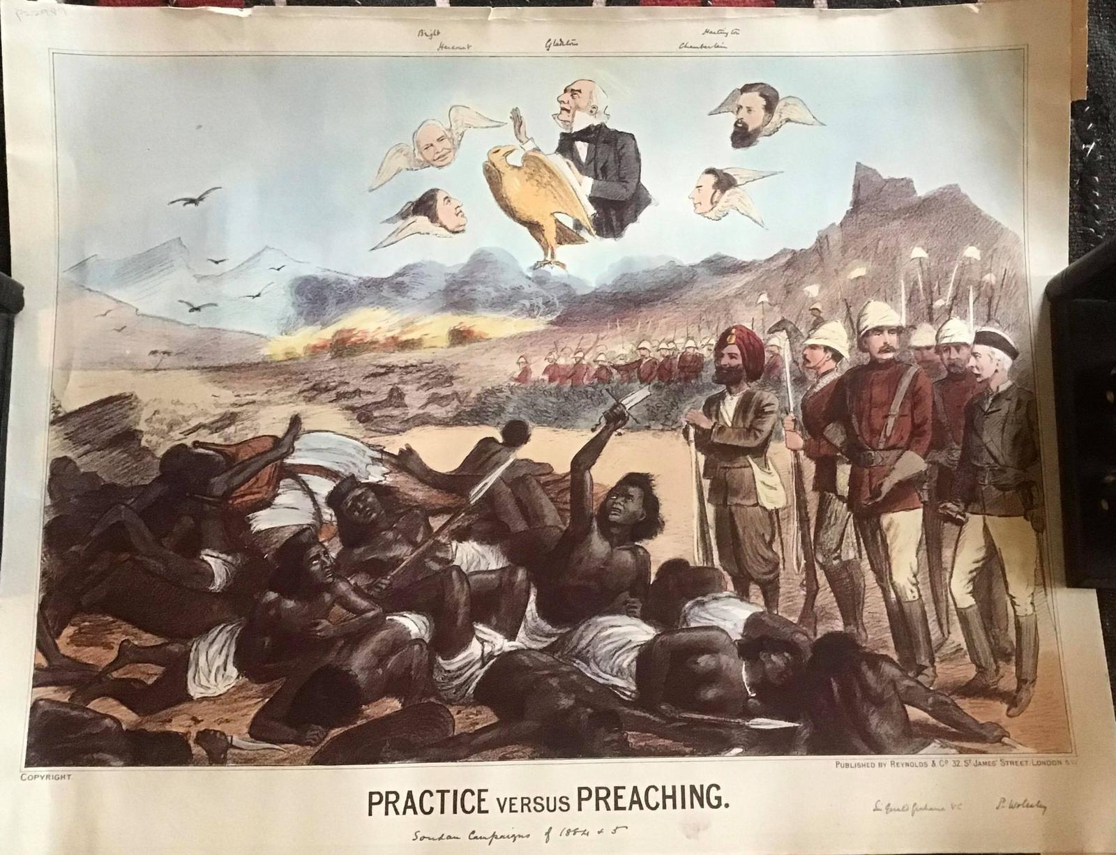 1885 Anti Gladstone Cartoon Practice vs Preaching, Sudan Military Campaigns (1 of 3)