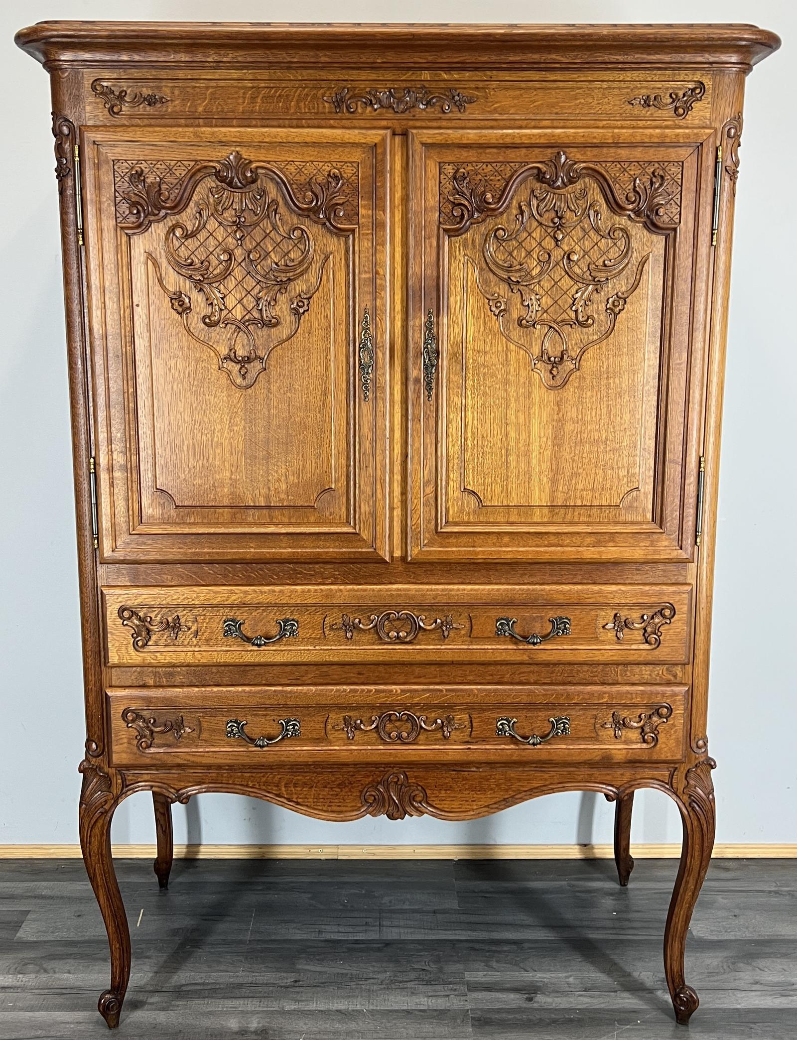 Cabinet Vintage French Oak Sideboard Carved Panels Cupboard (1 of 12)