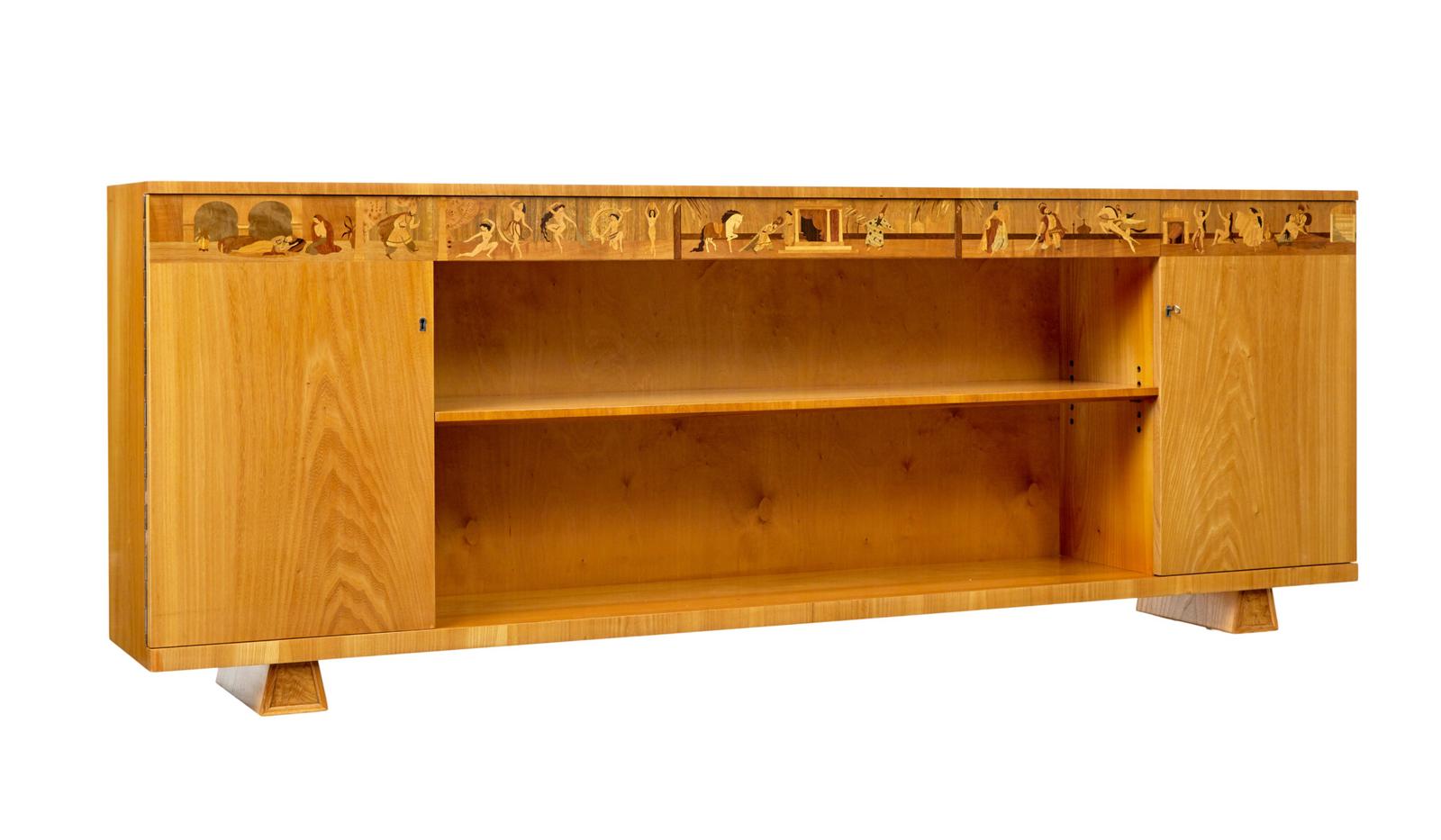 Swedish Art Deco Inlaid Elm Low Bookcase by Mjölby Intarsia (1 of 15) Swedish Art Deco Inlaid Elm Low Bookcase by Mjölby Intarsia (1 of 15)