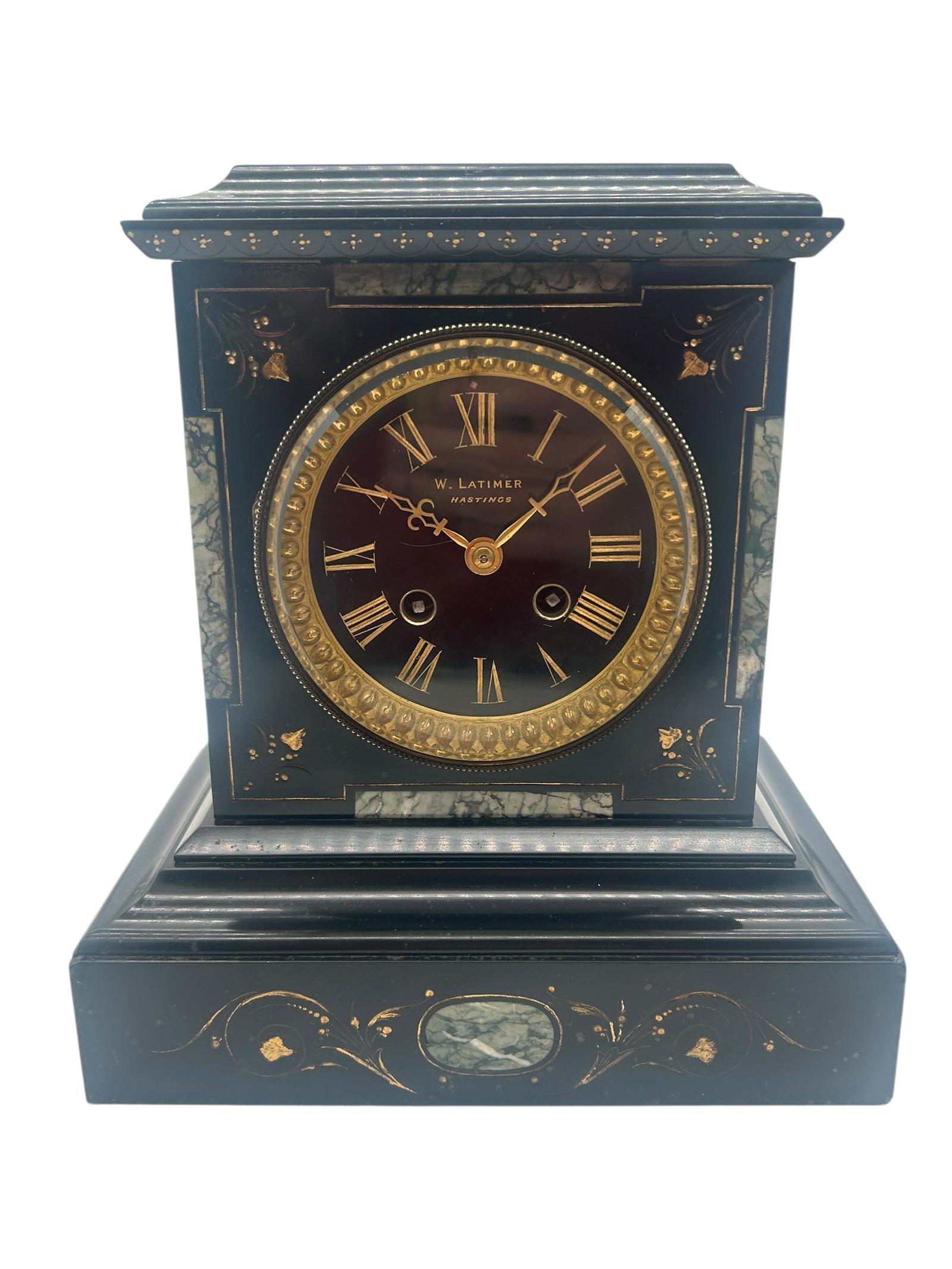 Incredible Antique Slate & Green Marble 8-day Mantel Clock c.1870 (1 of 18)