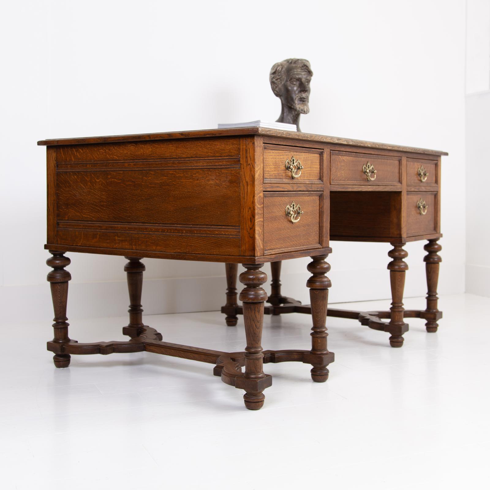 Antique Decorative Large Oak Partners Desk c.1910 (1 of 19)