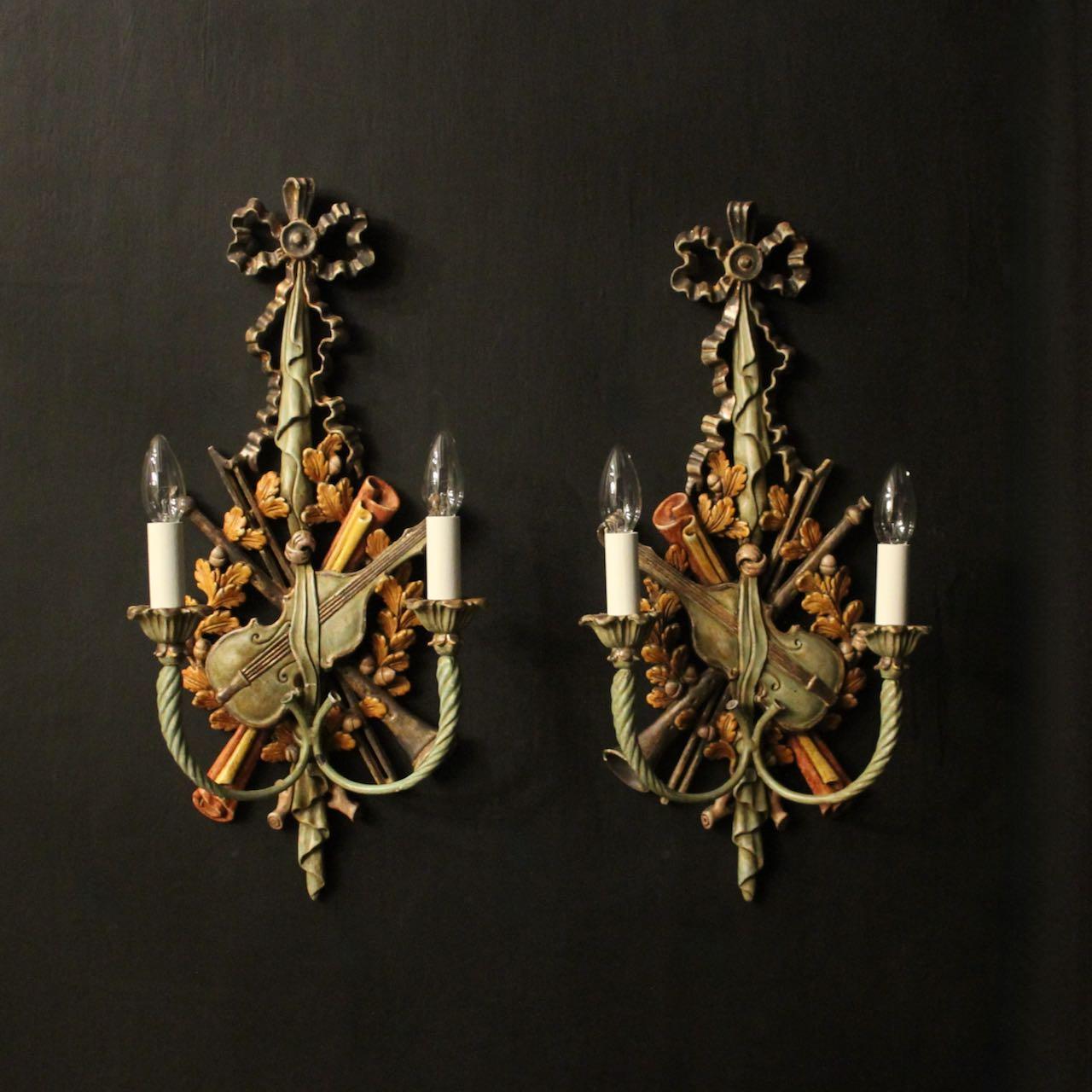 Italian Pair of Polychrome Twin Arm Wall Lights (1 of 10) Italian Pair of Polychrome Twin Arm Wall Lights (1 of 10)