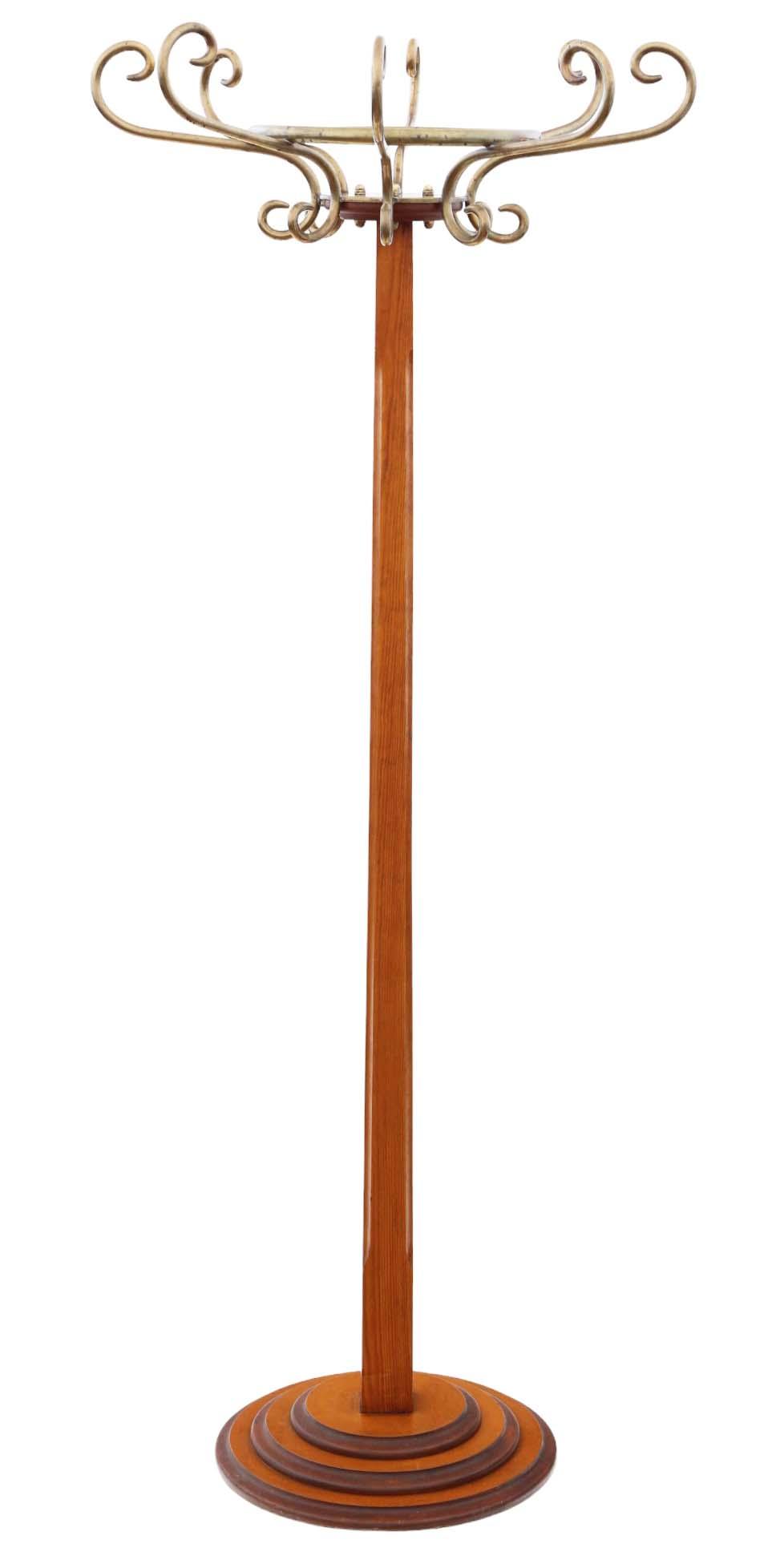 Vintage Retro Large Quality Mixed Wood and Brass Hall Stand - Art Deco Style Coat/Hat Rack (1 of 6)