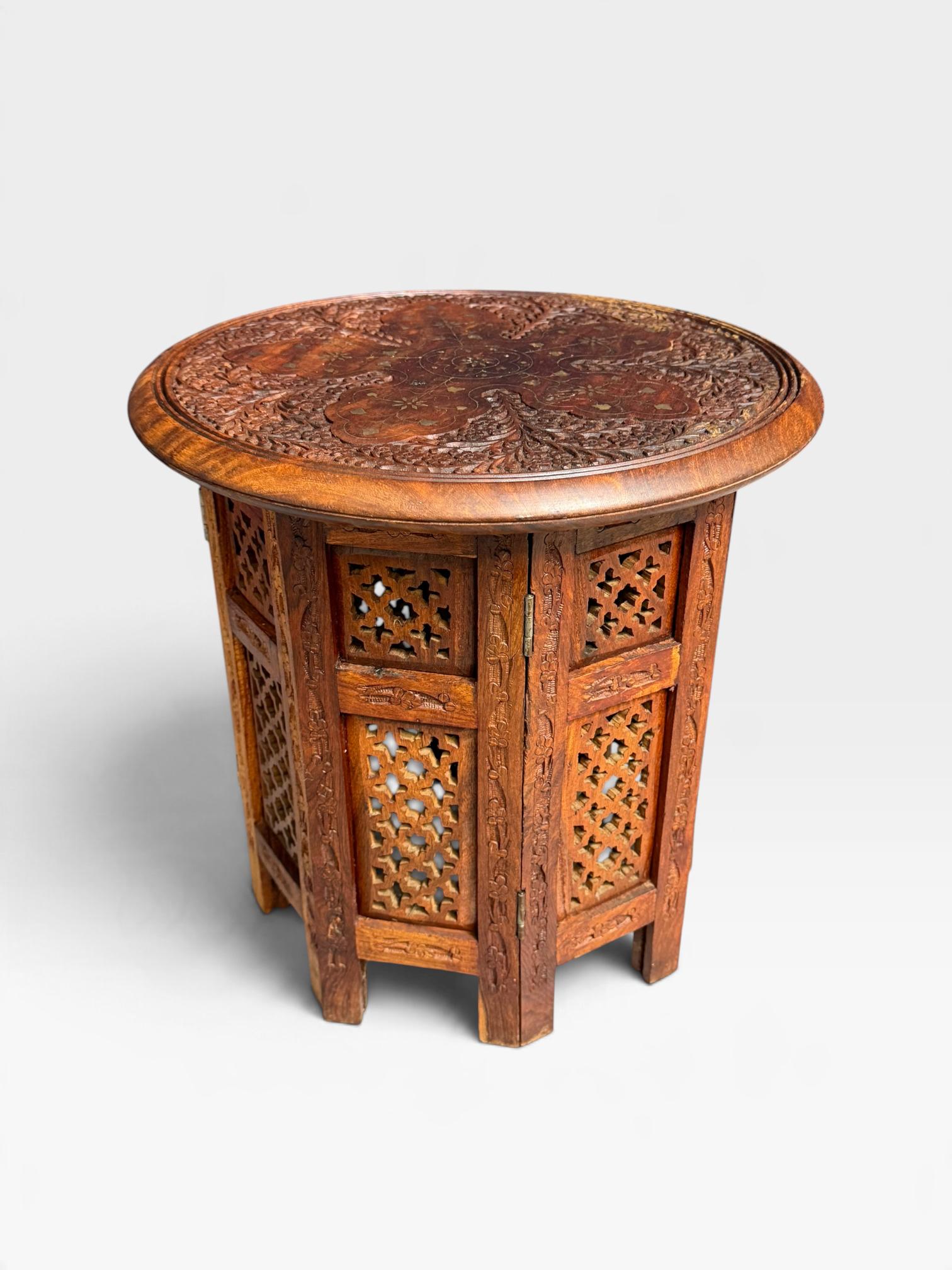 Small Hand Carved Anglo Indian Hoshiarpur Folding Table (1 of 5) Small Hand Carved Anglo Indian Hoshiarpur Folding Table (1 of 5)