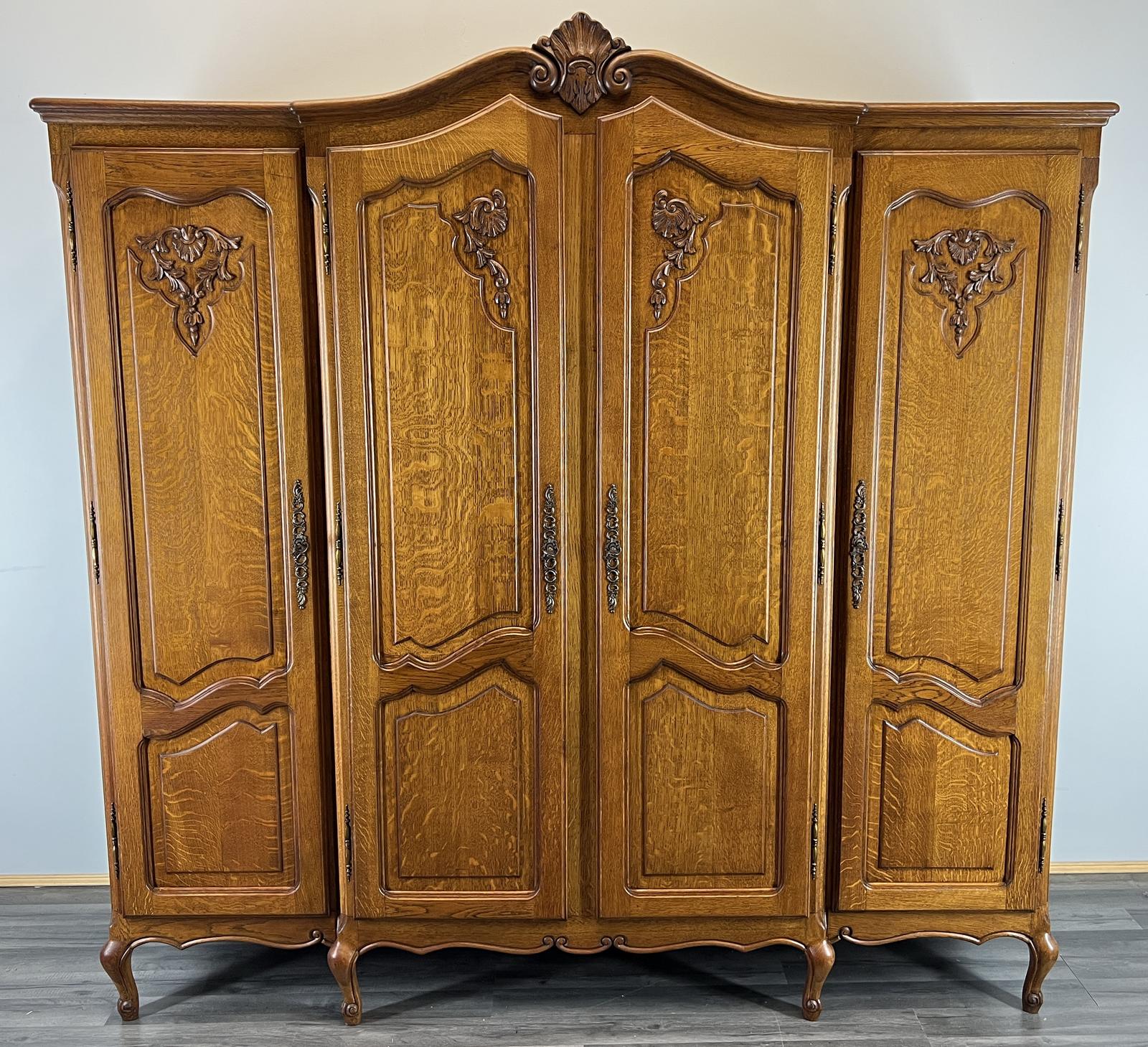 Wardrobe French Vintage Oak 4 Door Armoire  Retro Closet (1 of 9)