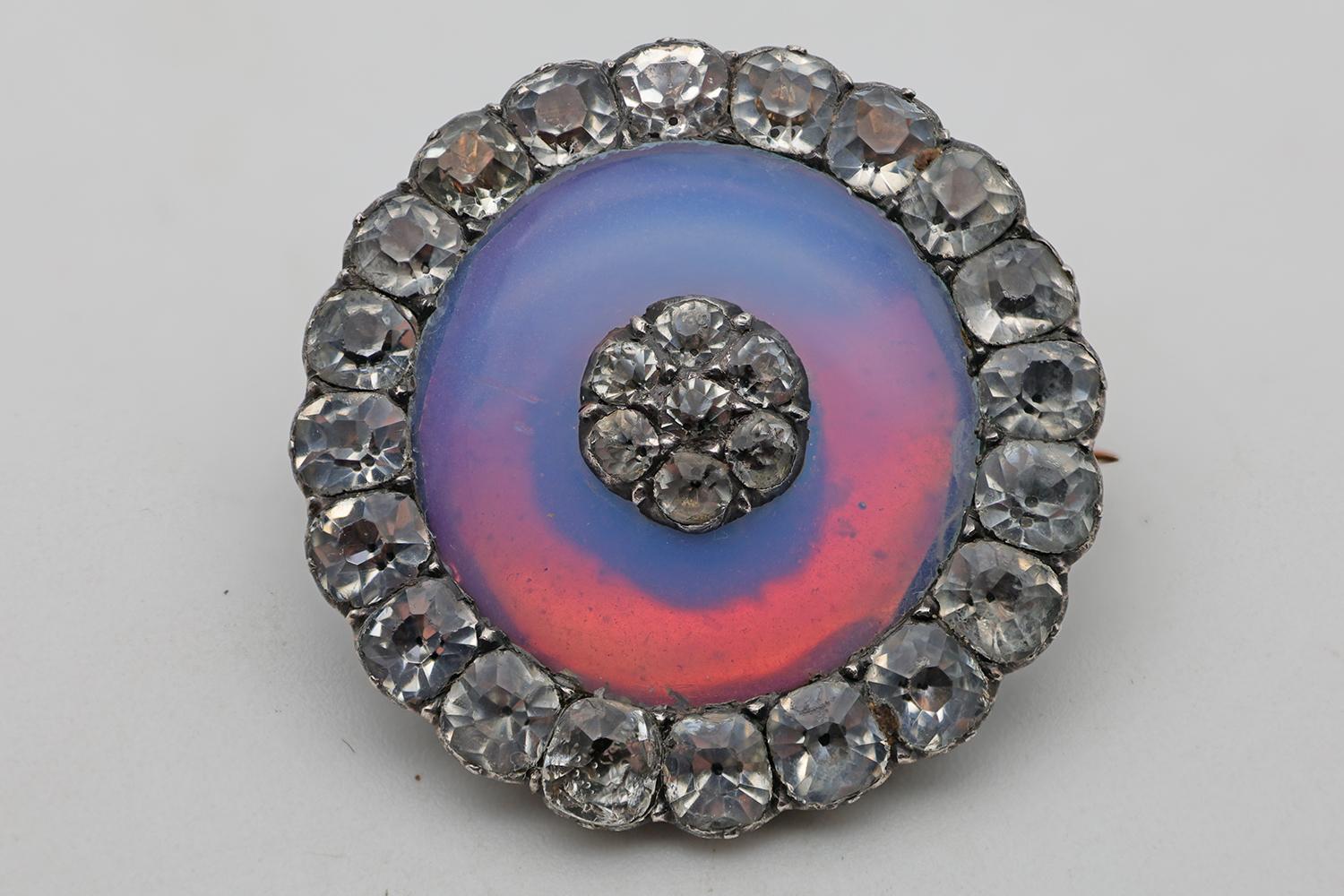 Georgian Era Silver & Opaline Brooch with Black Dot Stones (1 of 2) Georgian Era Silver & Opaline Brooch with Black Dot Stones (1 of 2)