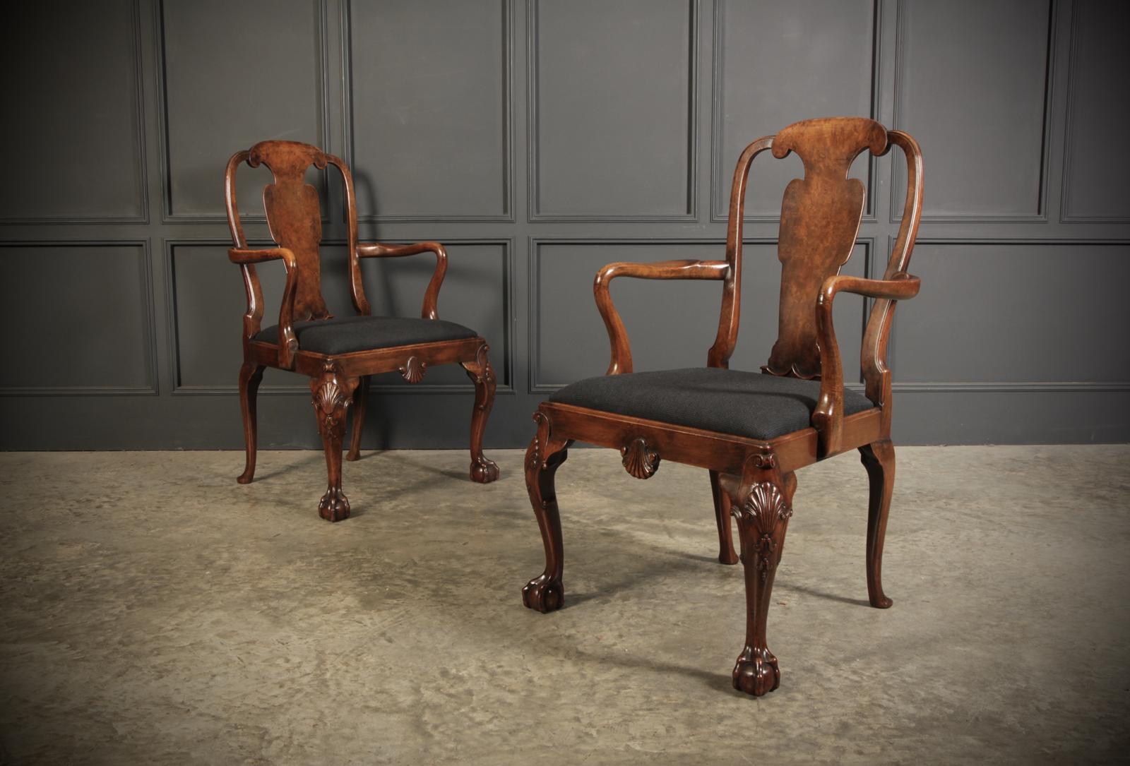 Superb Pair of Queen Anne Style Walnut Chairs c.1920 (1 of 12)