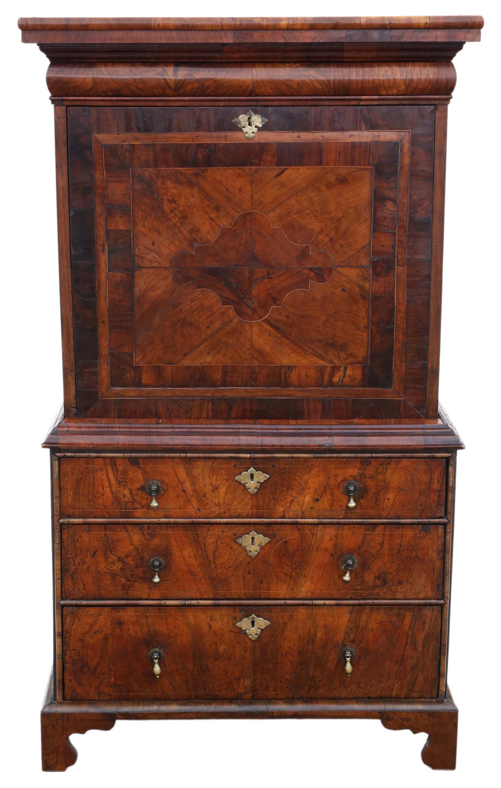 Antique Queen Anne Early 18th Century Inlaid Burr Walnut Escritoire Desk Chest - Fine Quality (1 of 12)