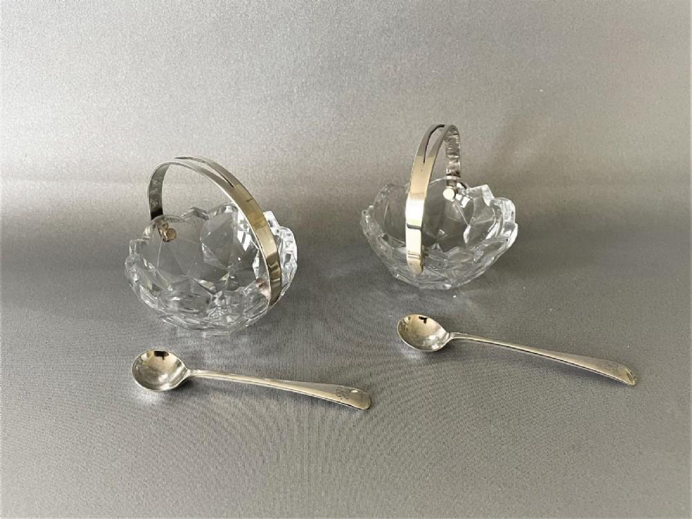 Charming Pair of Edwardian Condiment Baskets & Silver Spoons (1 of 6)