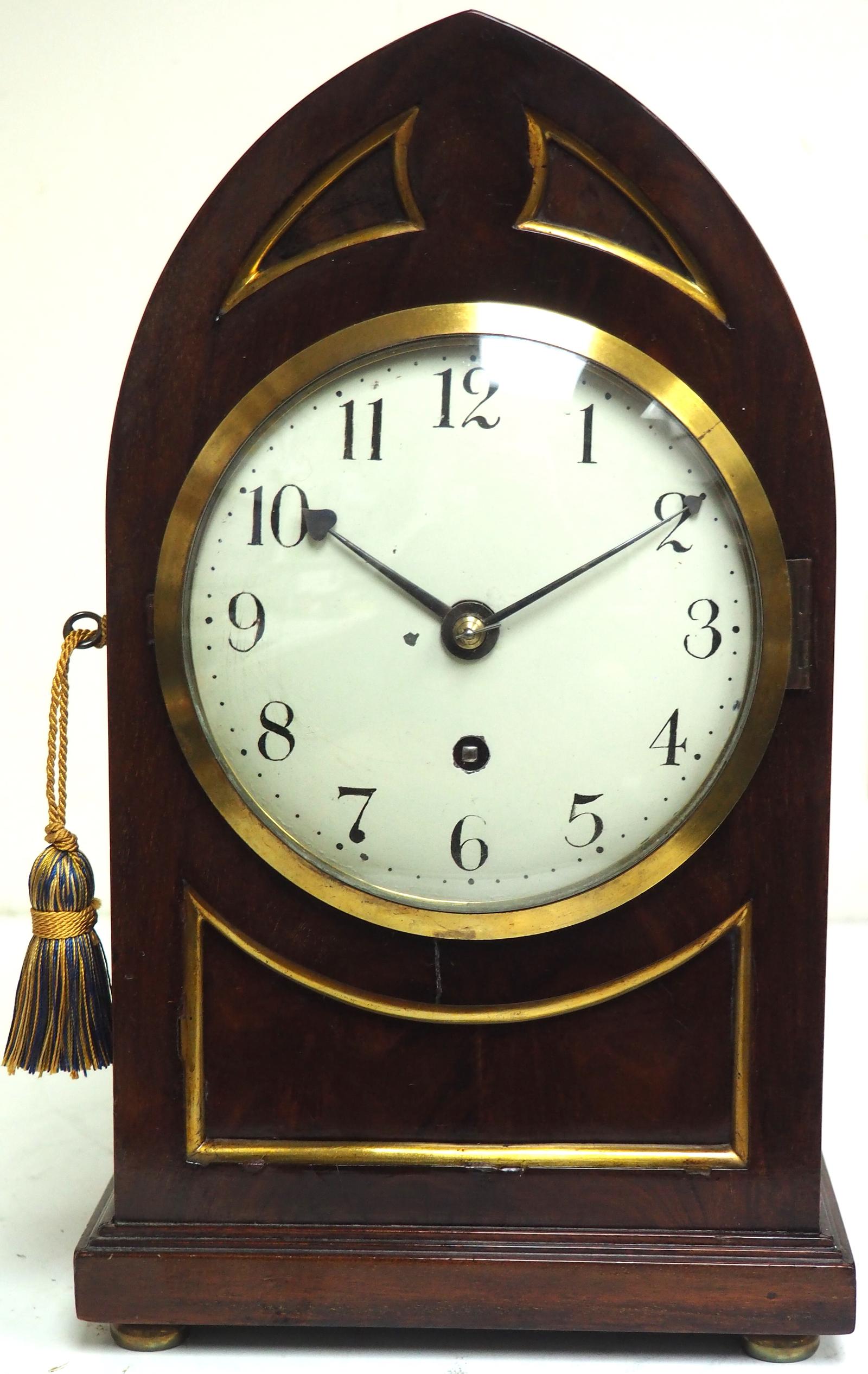 Antique English Mahogany 8day Mantel Clock Fusee Lancet Bracket Clock