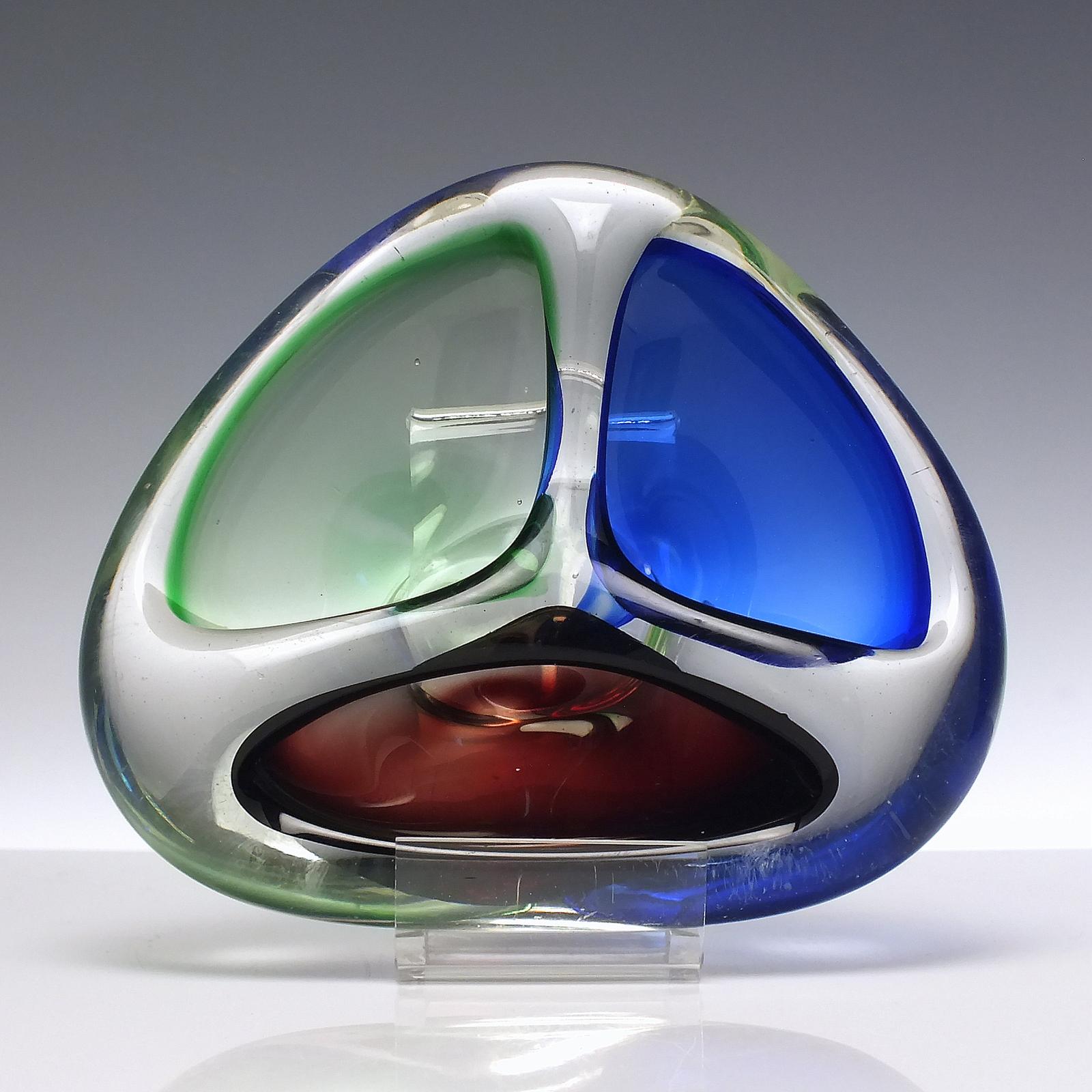 Vintage Josef Rozinek Bohemian Three Compartment Glass Bowl c.1960 (1 of 6)