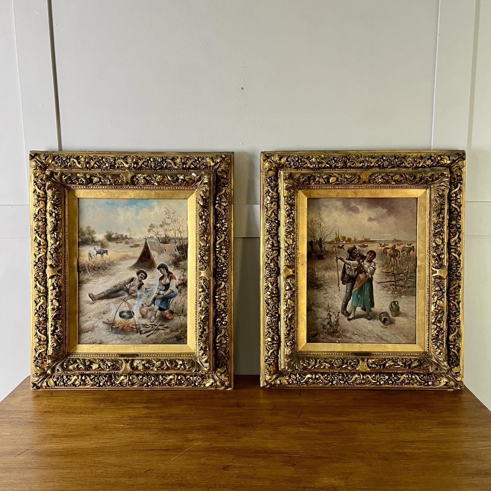 Pair of Oil on Boards Signed R. Palnay (1 of 21)