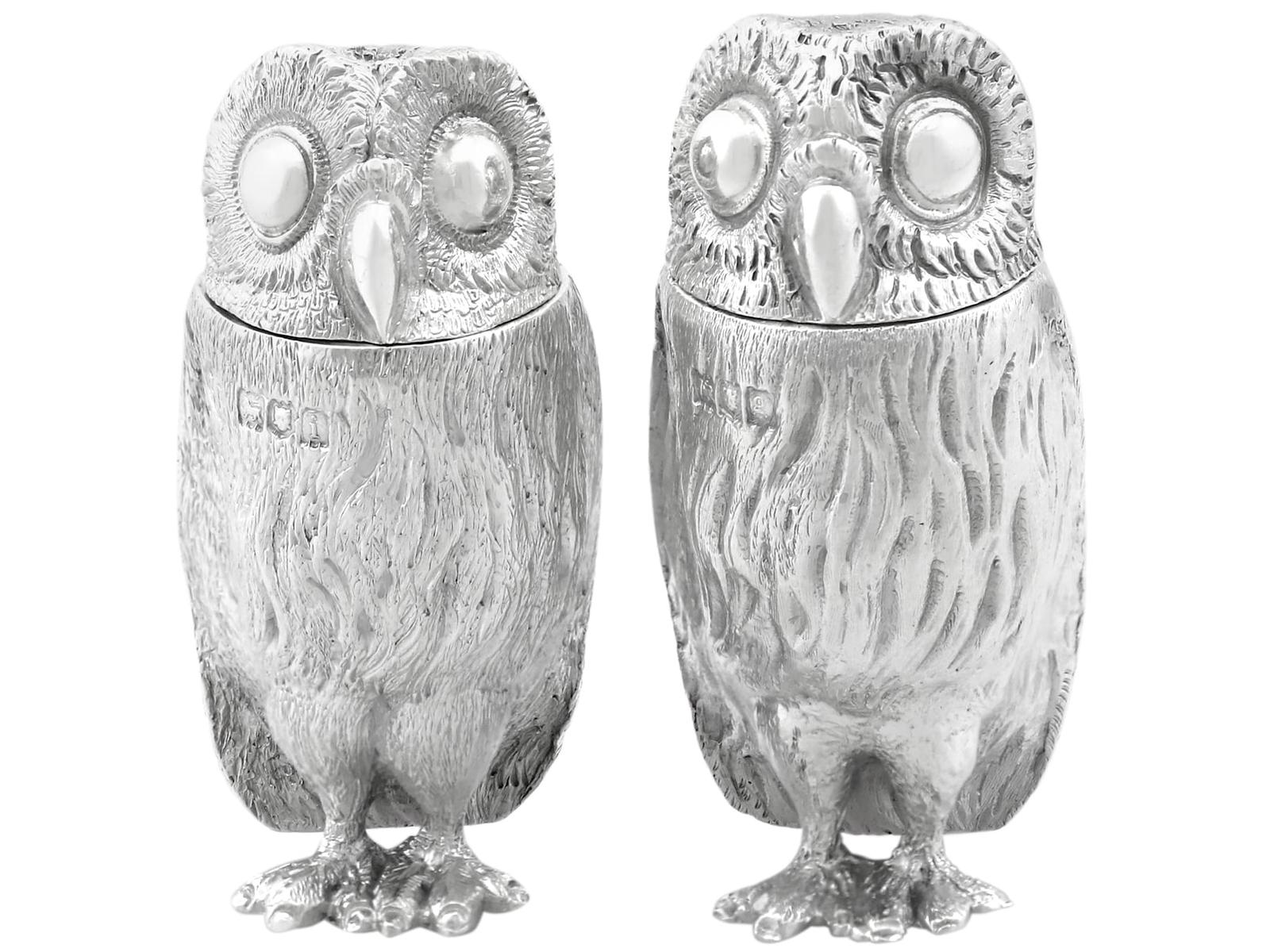 Antique Edwardian Sterling Silver Owl Pepperettes (1 of 18)