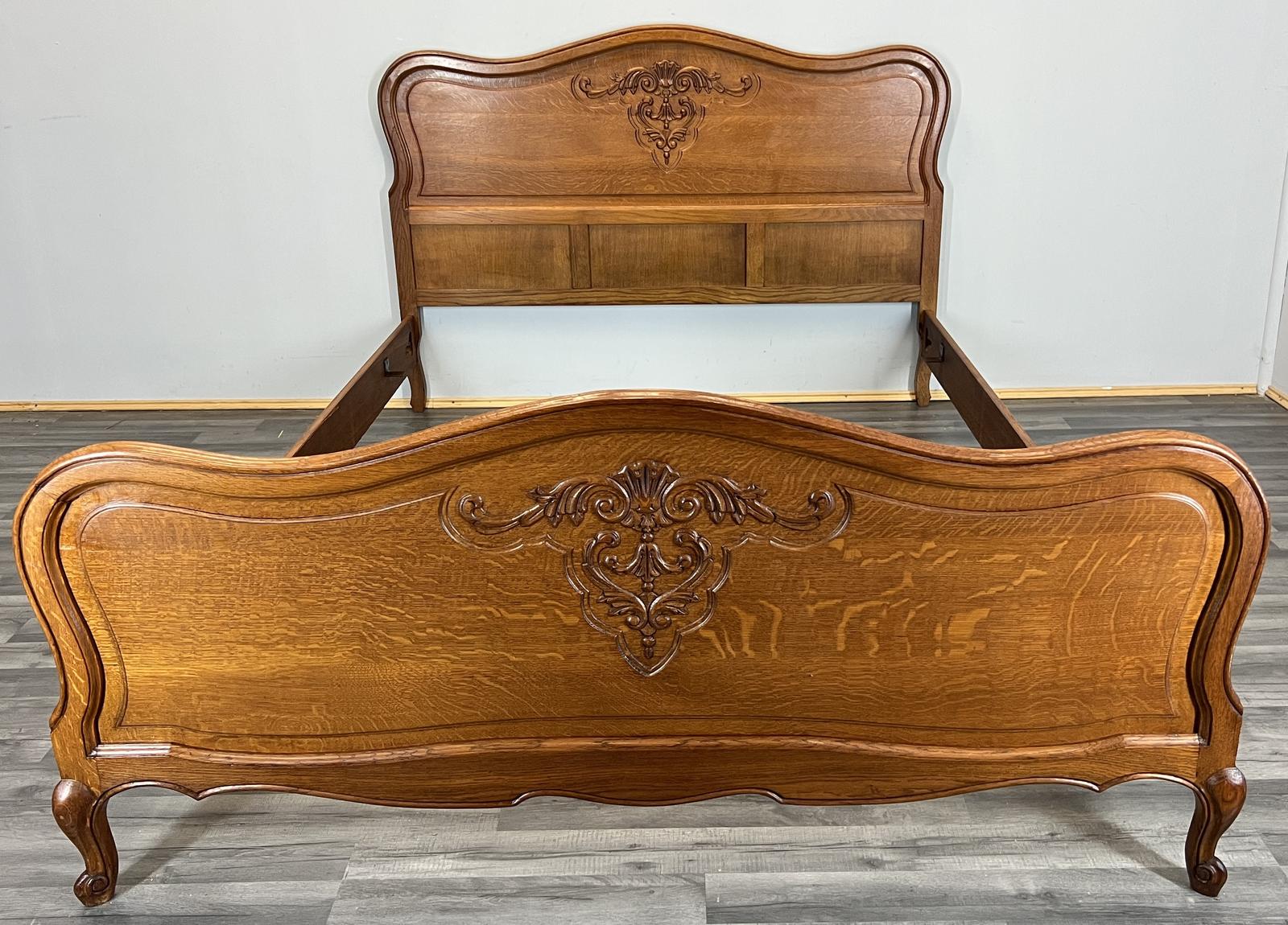 Bed Vintage French Double Bed Frame Oak Carved Headboard (1 of 9)