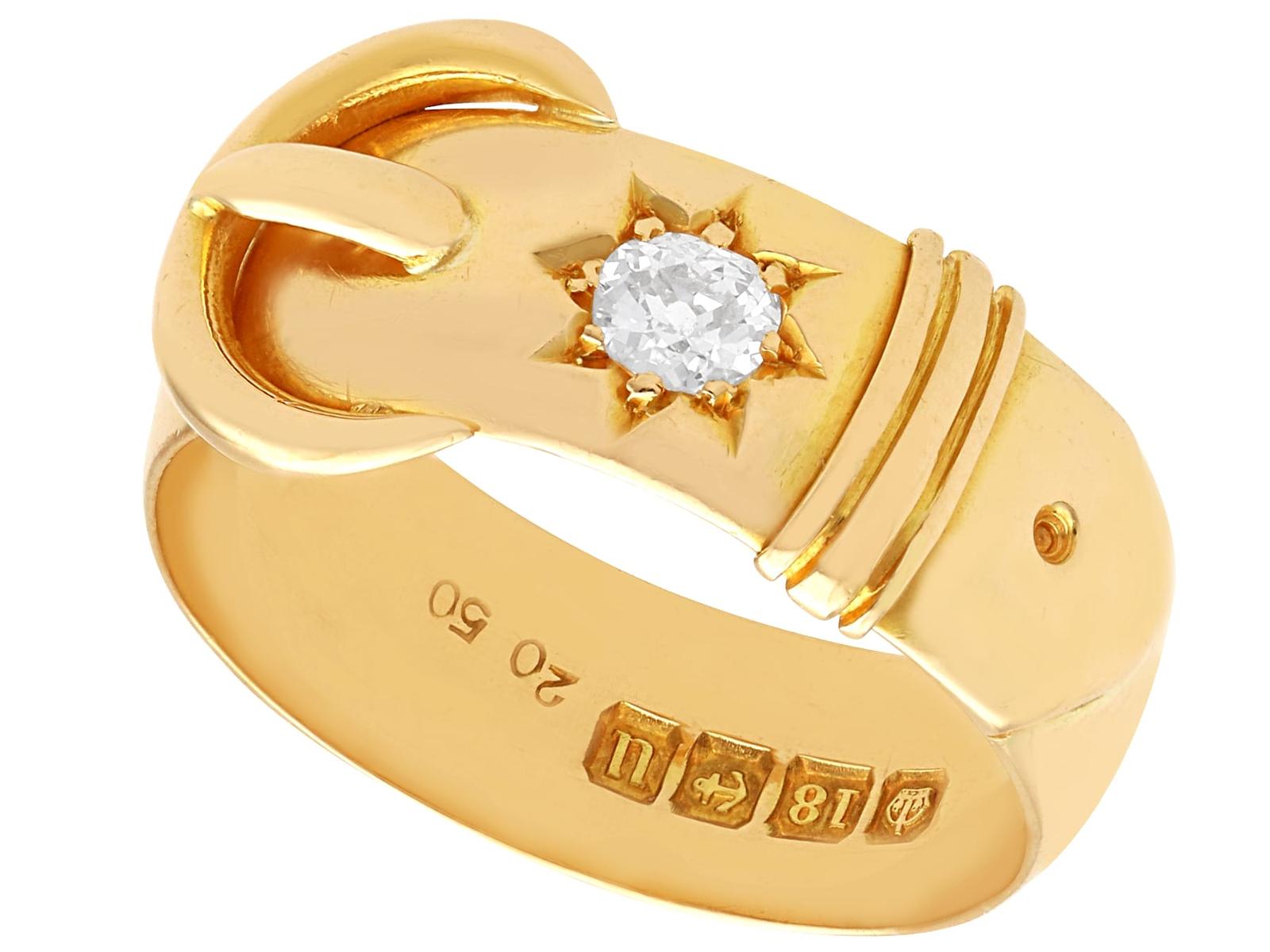 Antique George V 0.18ct Diamond & 18ct Yellow Gold Buckle Ring 1919 (1 of 12)