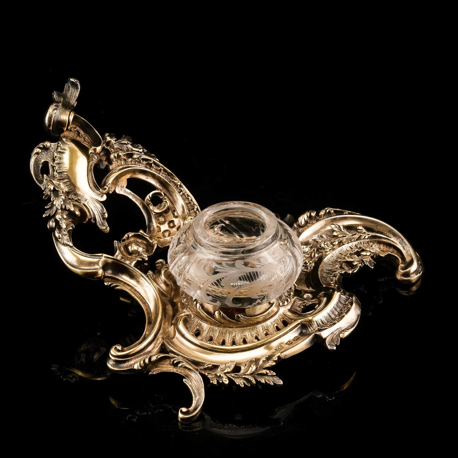 Magnificent French Solid Silver Gilt Rococo Style Inkwell / Stand - Emile Puiforcat (1 of 19)