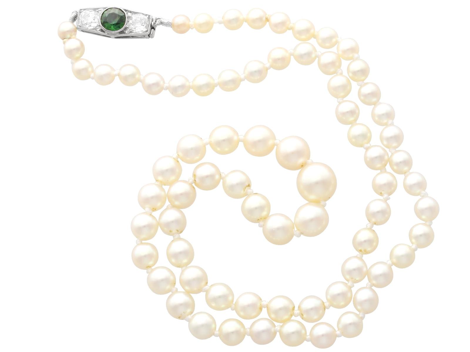 Antique and Vintage Single Strand Pearl Necklace with 0.66ct Sapphire, 0.88ct Diamond & 12ct White Gold Clasp (1 of 16)